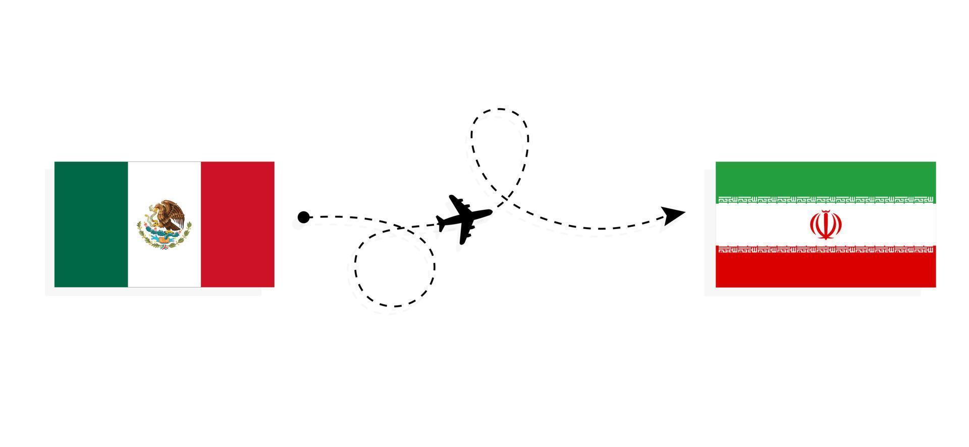 flyg och resor från Mexiko till Iran med passagerarflygplan vektor