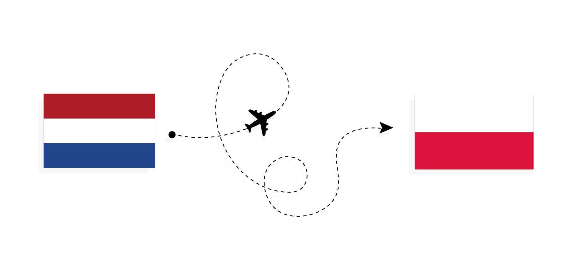 Flug und Reise von den Niederlanden nach Polen mit dem Reisekonzept für Passagierflugzeuge vektor