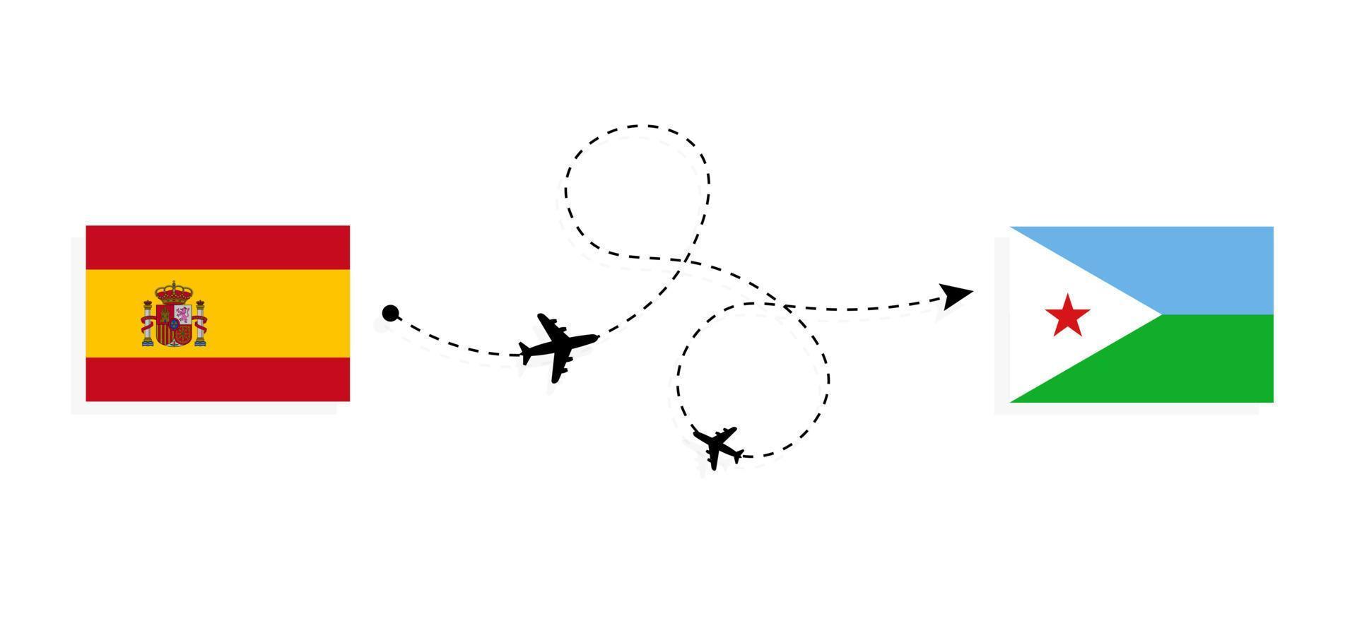flyg och resor från Spanien till djibouti med passagerarflygplan vektor