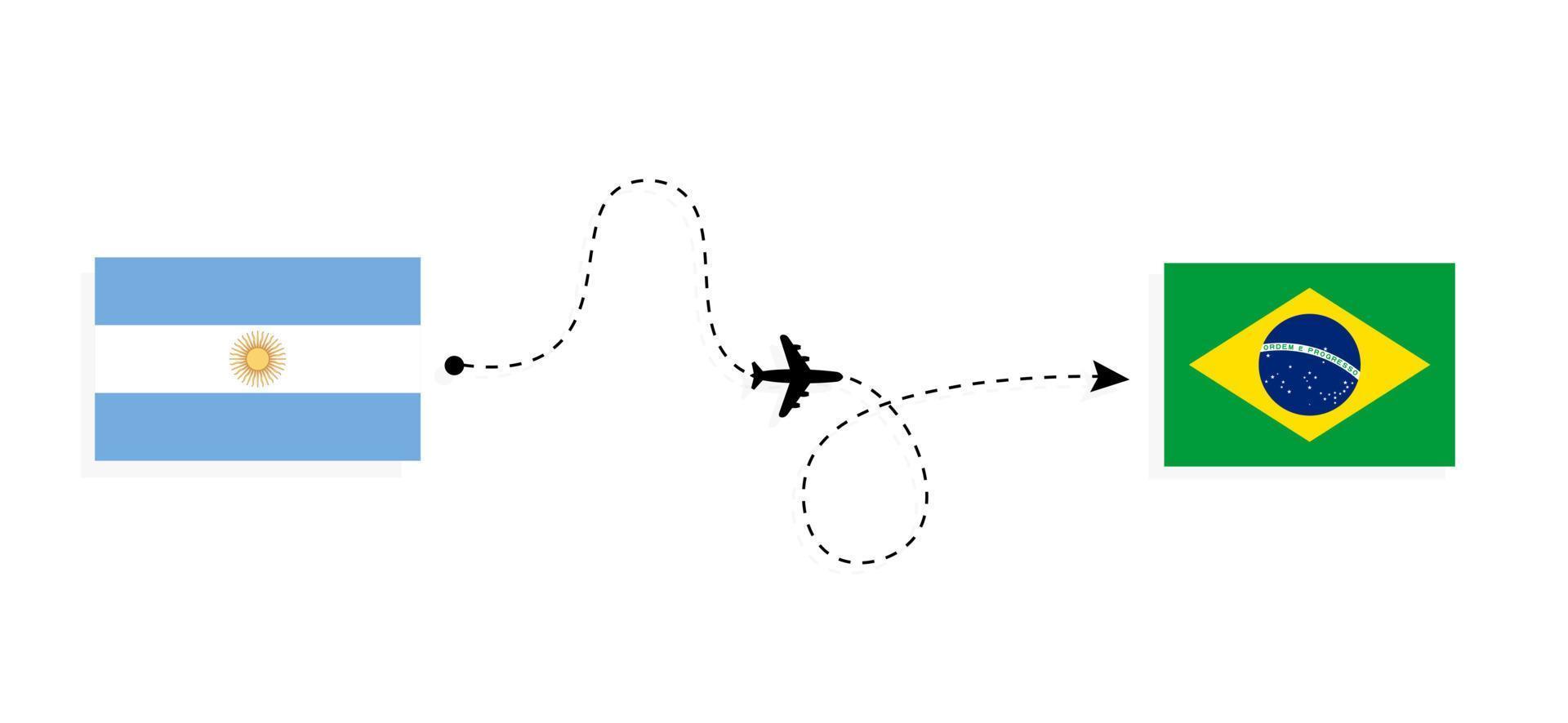 Flug und Reise von Argentinien nach Brasilien mit dem Reisekonzept des Passagierflugzeugs vektor