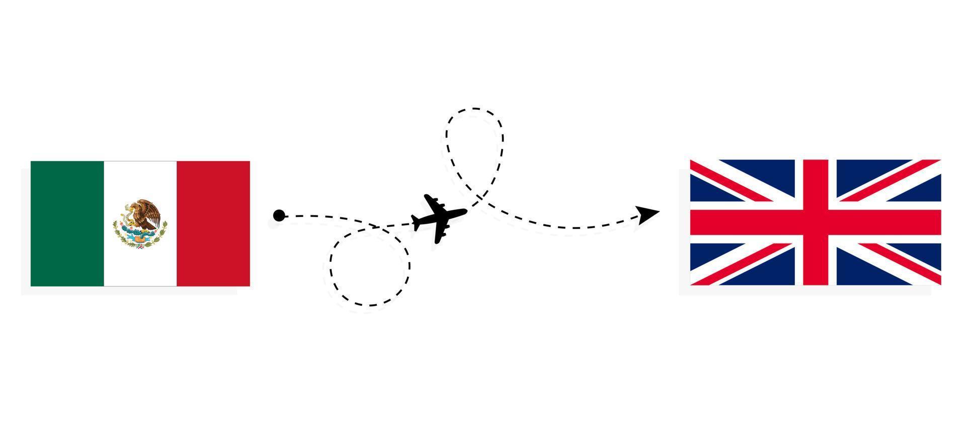 flyg och resor från Mexiko till Storbritannien i Storbritannien med passagerarflygplan vektor