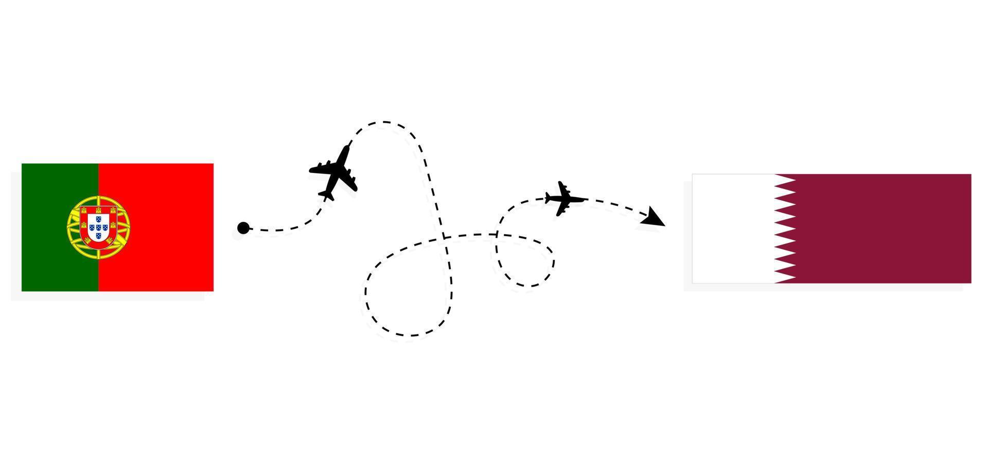 Flug und Reise von Portugal nach Katar mit dem Reisekonzept für Passagierflugzeuge vektor