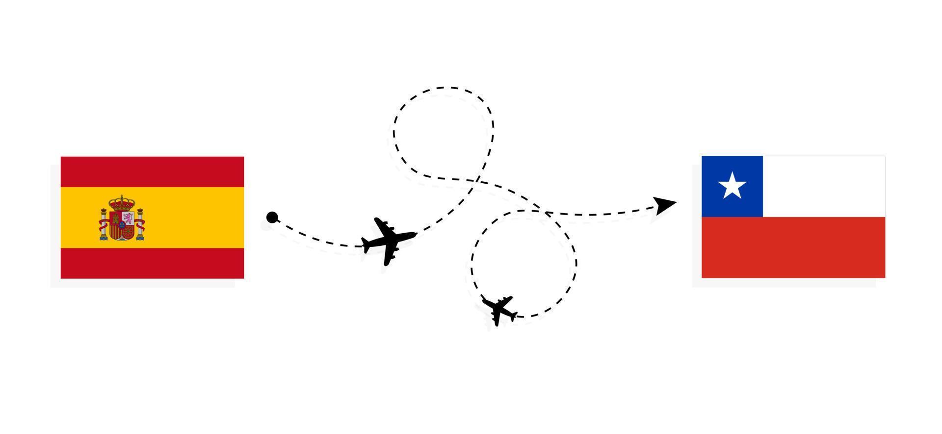 Flug und Reise von Spanien nach Chile mit dem Reisekonzept für Passagierflugzeuge vektor