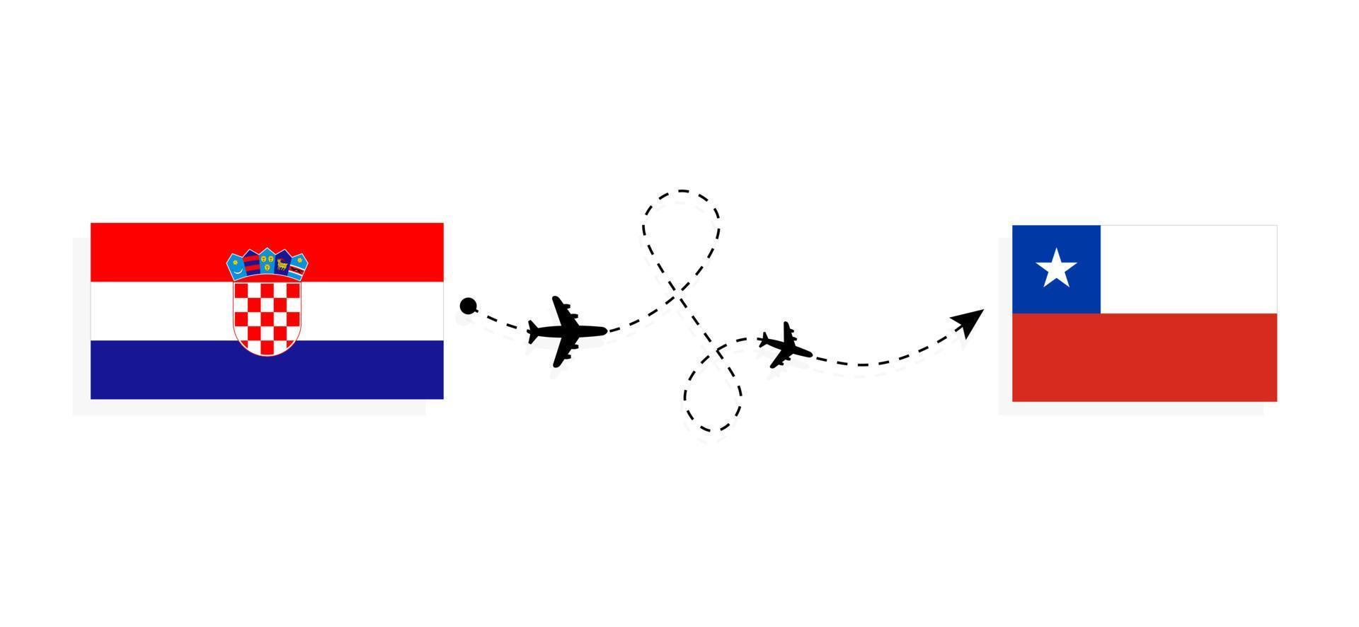 flyg och resor från kroatien till chile med passagerarflygplan resekoncept vektor