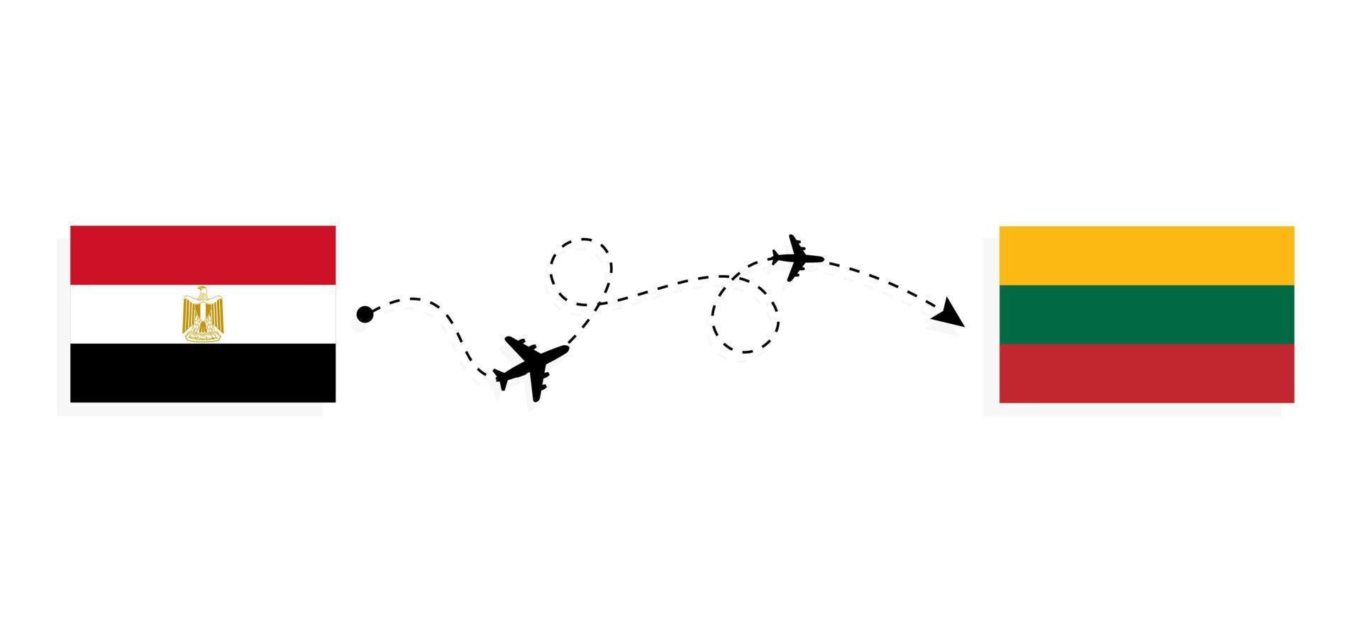 Flug und Reise von Ägypten nach Litauen mit dem Reisekonzept für Passagierflugzeuge vektor