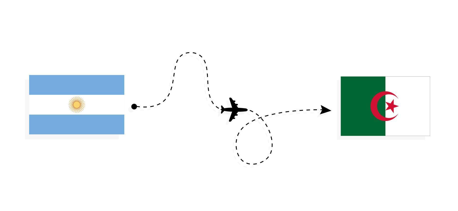 Flug und Reise von Argentinien nach Algerien mit dem Reisekonzept für Passagierflugzeuge vektor