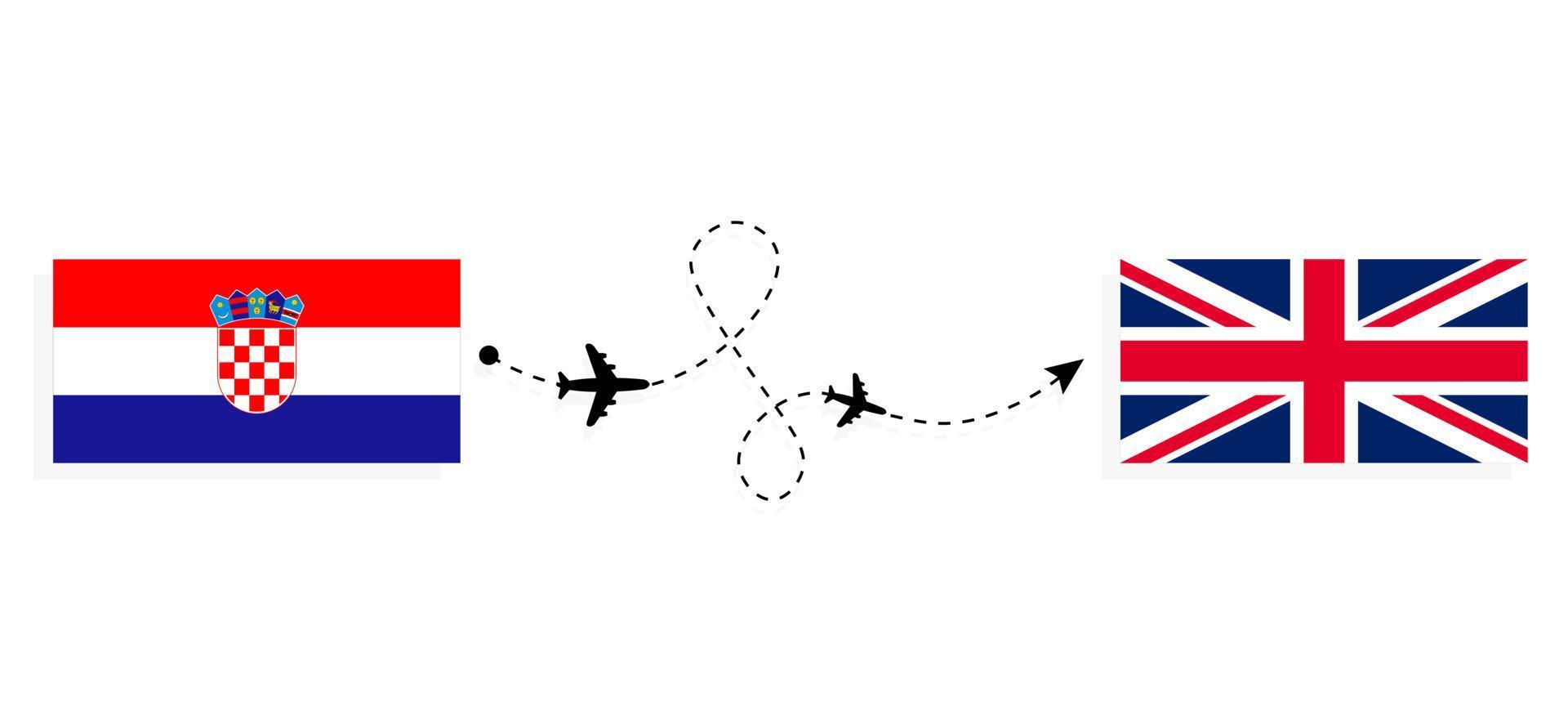 flug und reise von kroatien nach vereinigtes königreich von großbritannien mit dem reisekonzept für das Passagierflugzeug vektor