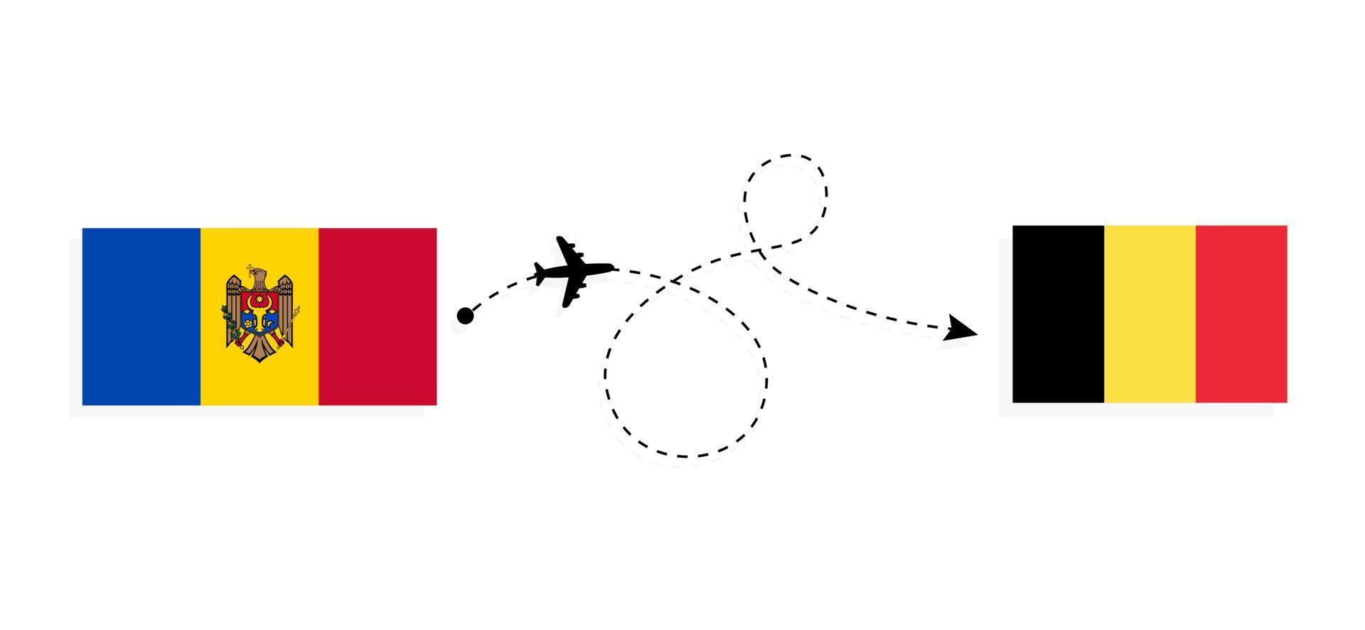Flug und Reise von Moldawien nach Belgien mit dem Reisekonzept für Passagierflugzeuge vektor