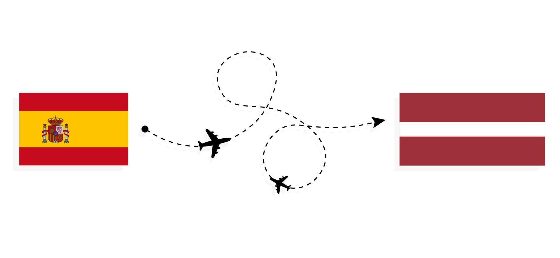 Flug und Reise von Spanien nach Lettland mit dem Reisekonzept des Passagierflugzeugs vektor