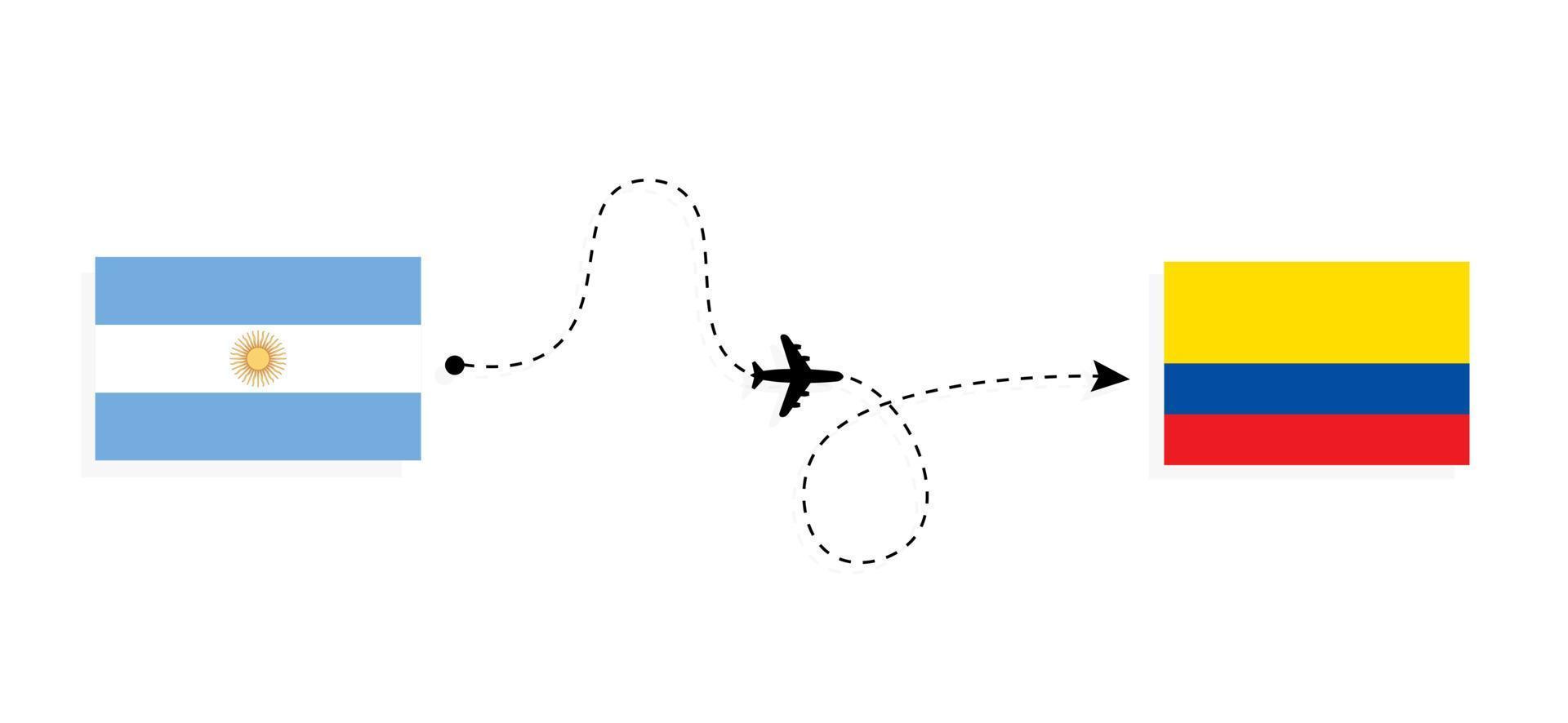 Flug und Reise von Argentinien nach Ecuador mit dem Reisekonzept für Passagierflugzeuge vektor