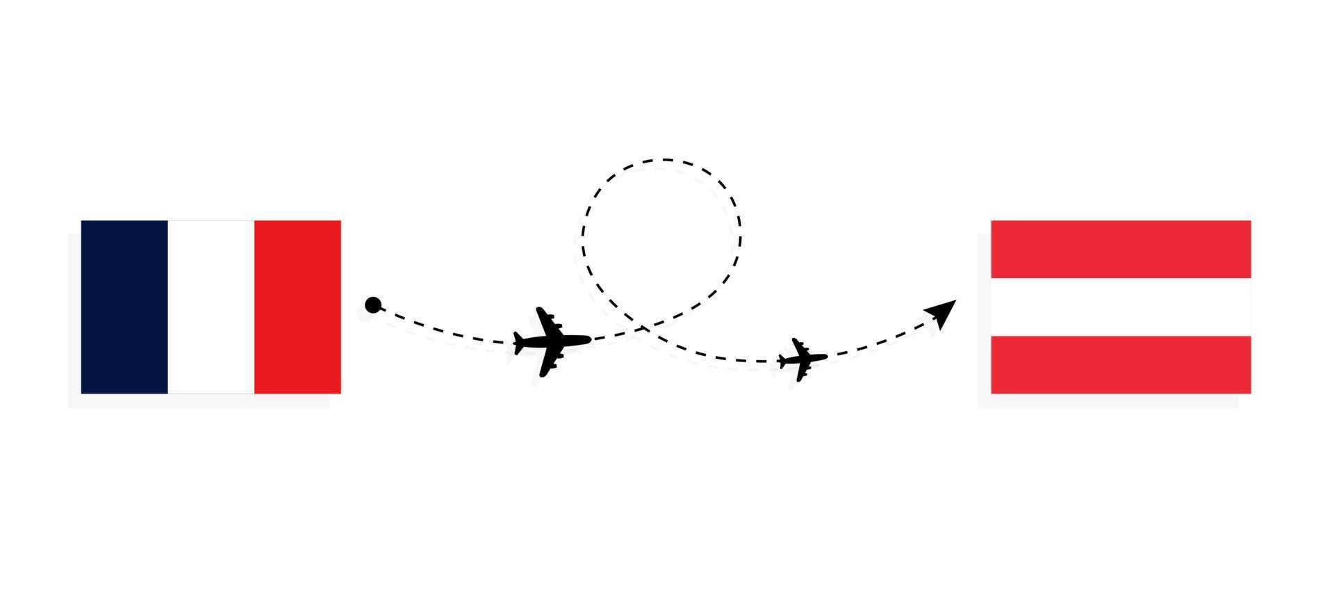 Flug und Reise von Frankreich nach Österreich mit dem Reisekonzept des Passagierflugzeugs vektor