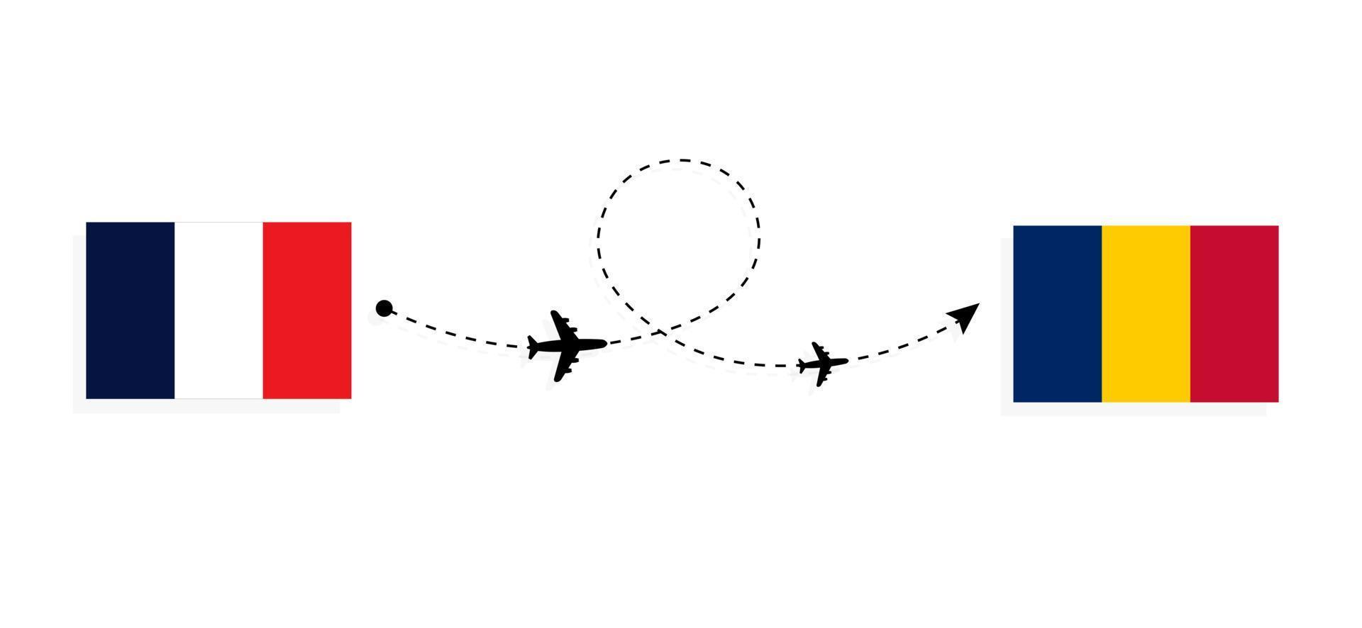 Flug und Reise von Frankreich in den Tschad mit dem Reisekonzept für Passagierflugzeuge vektor