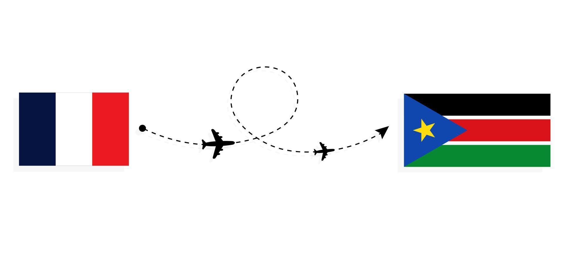 flyg och resor från Frankrike till södra sudan med resekoncept för passagerarflygplan vektor