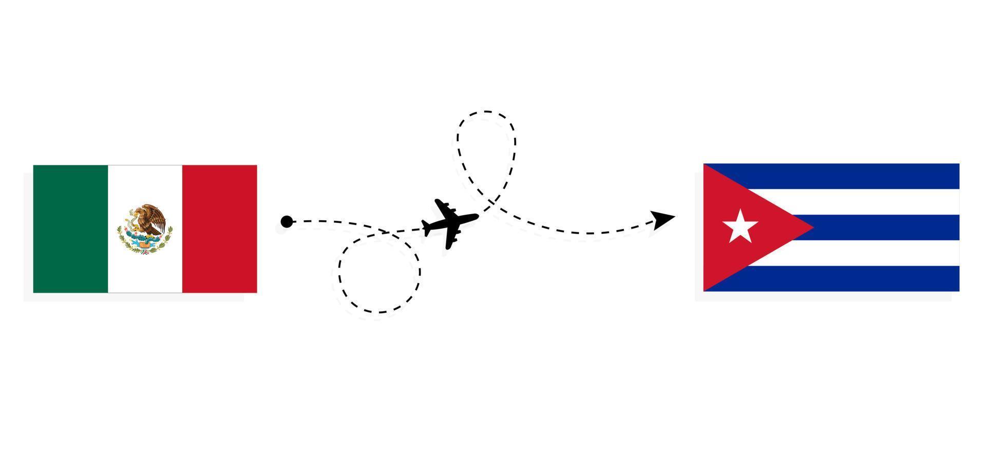 flyg och resor från Mexiko till Kuba med resekoncept för passagerarflygplan vektor