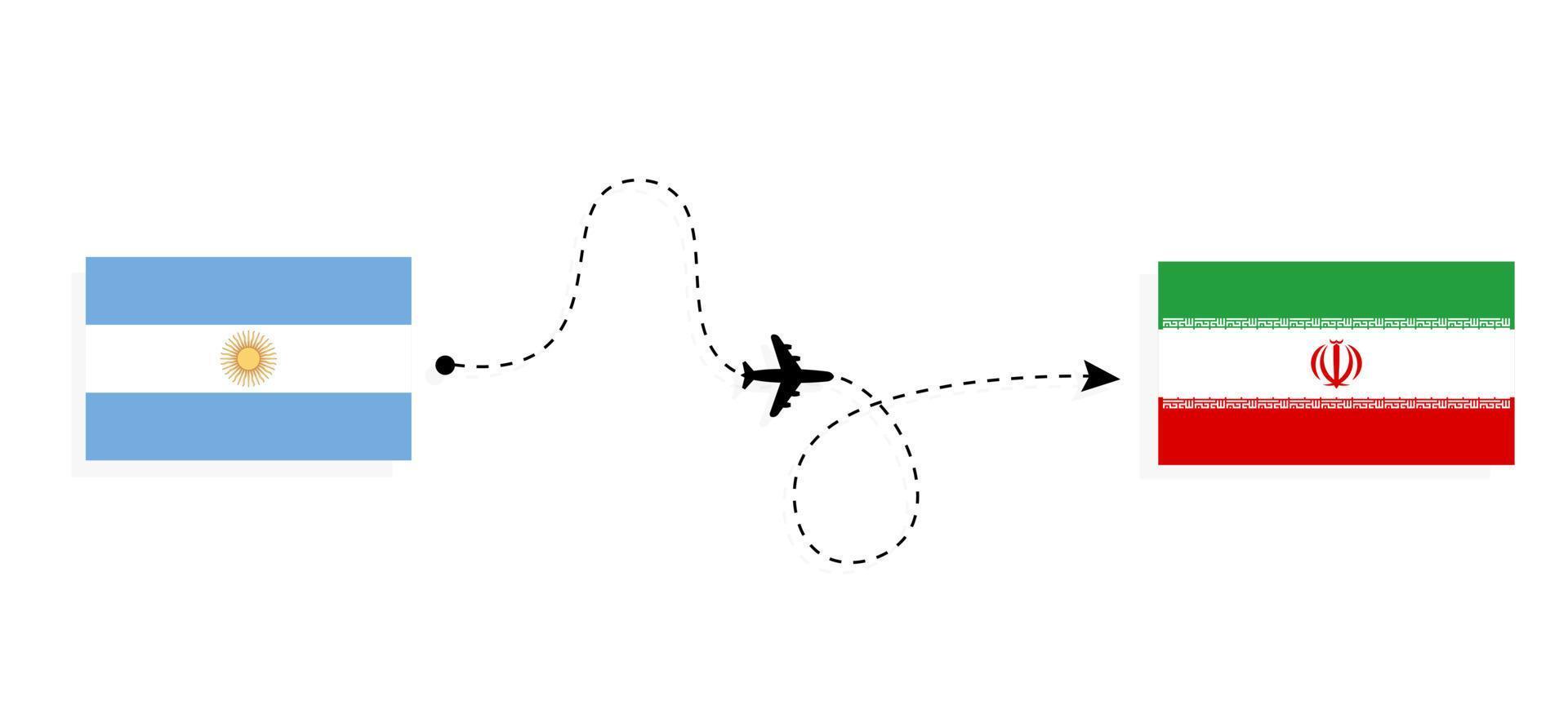 Flug und Reise von Argentinien in den Iran mit dem Reisekonzept für Passagierflugzeuge vektor