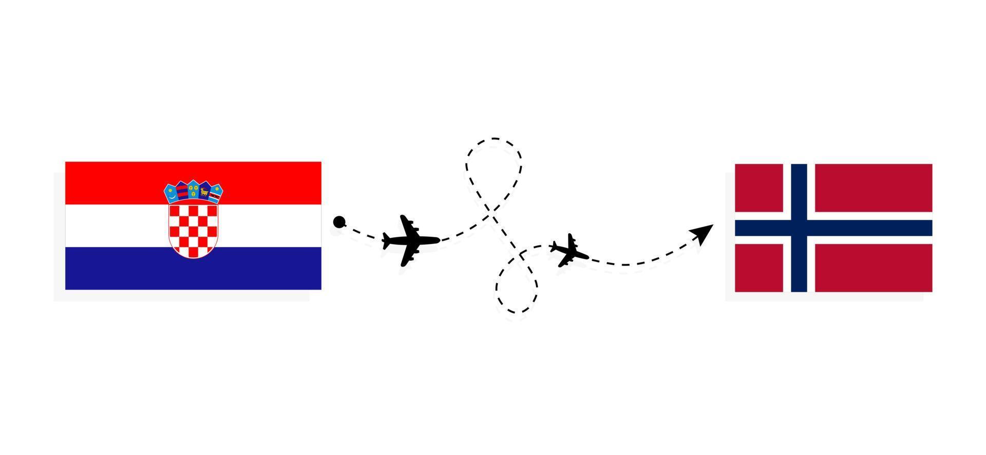 Flug und Reise von Kroatien nach Norwegen mit dem Reisekonzept des Passagierflugzeugs vektor