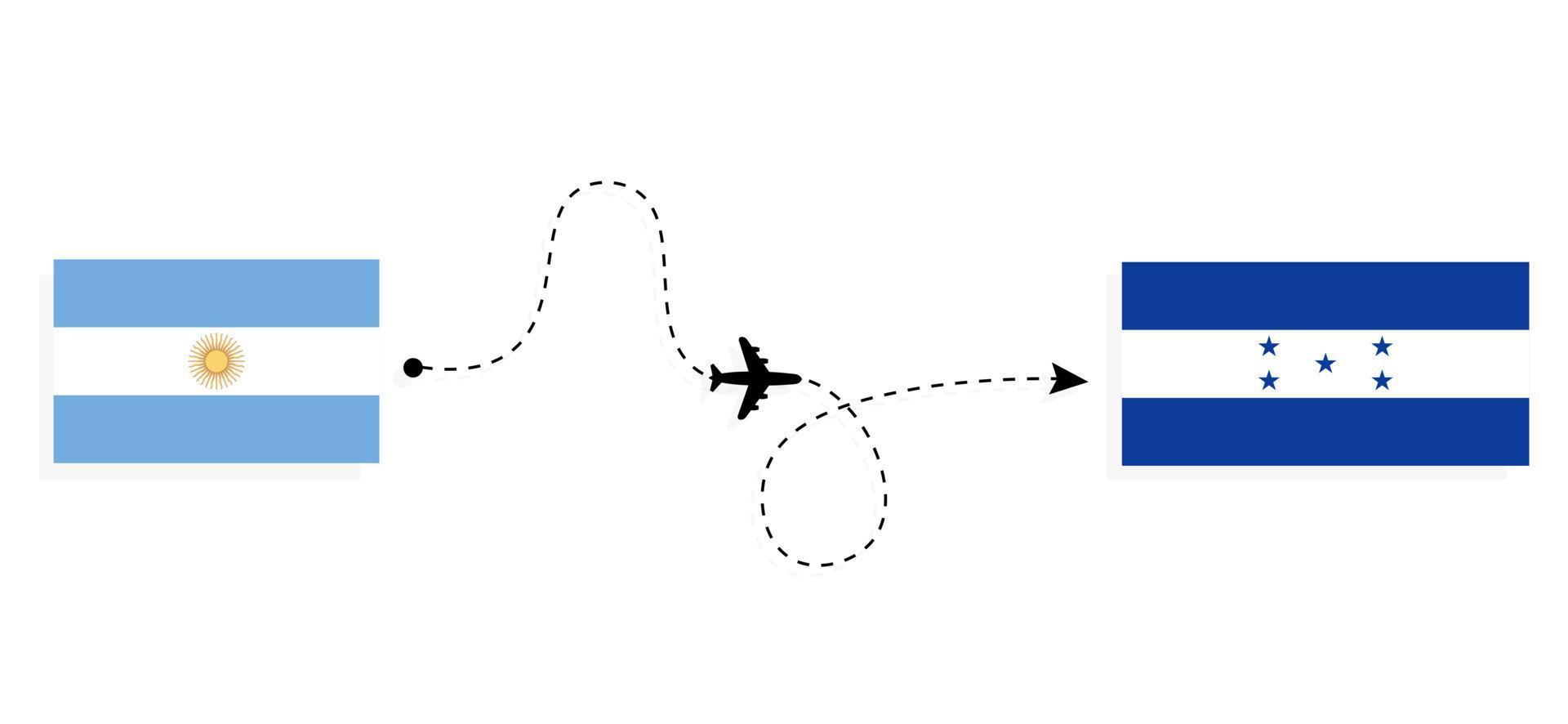 Flug und Reise von Argentinien nach Honduras mit dem Reisekonzept für Passagierflugzeuge vektor