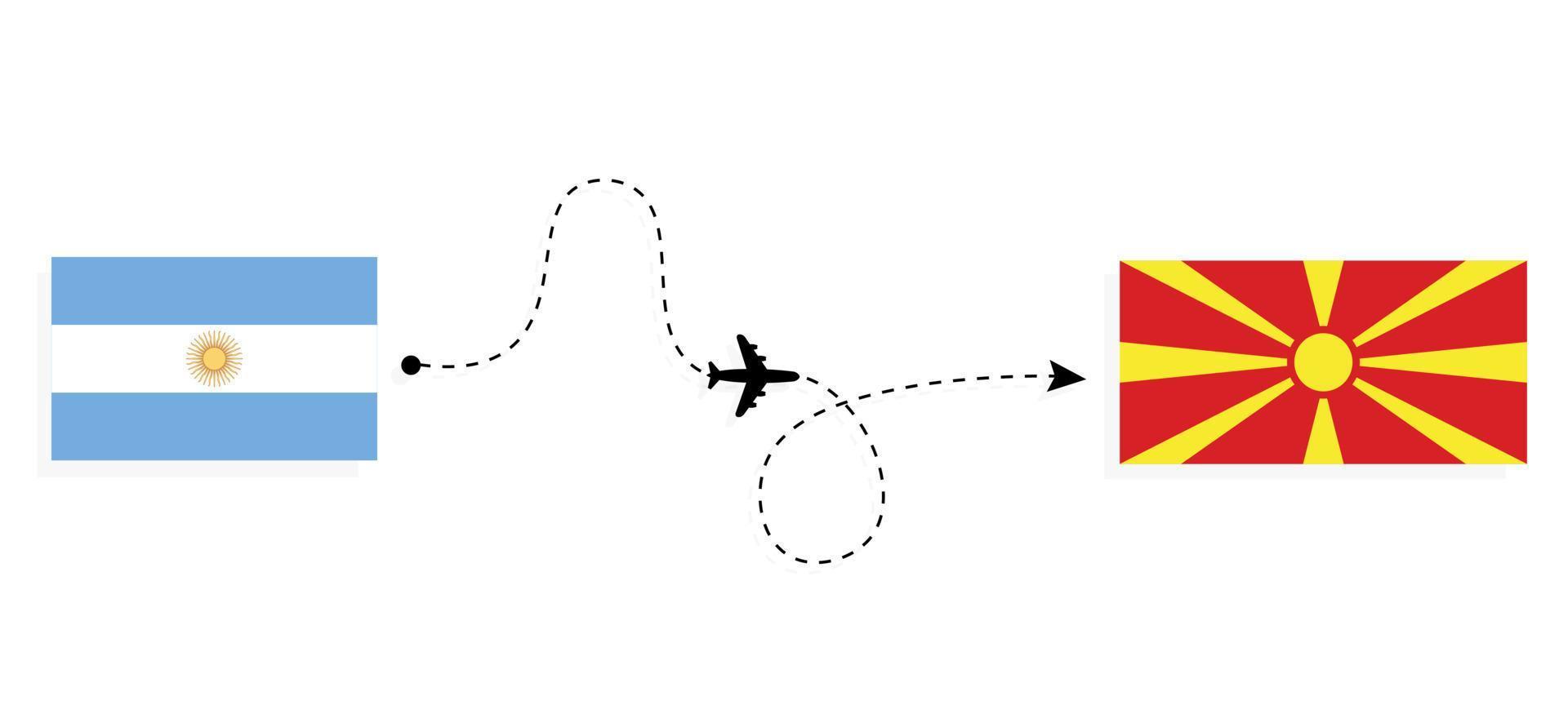 Flug und Reise von Argentinien nach Mazedonien mit dem Reisekonzept für Passagierflugzeuge vektor