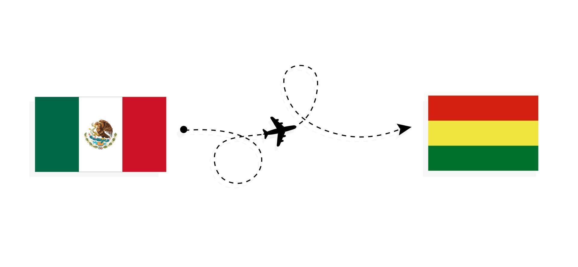 Flug und Reise von Mexiko nach Bolivien mit dem Reisekonzept für Passagierflugzeuge vektor