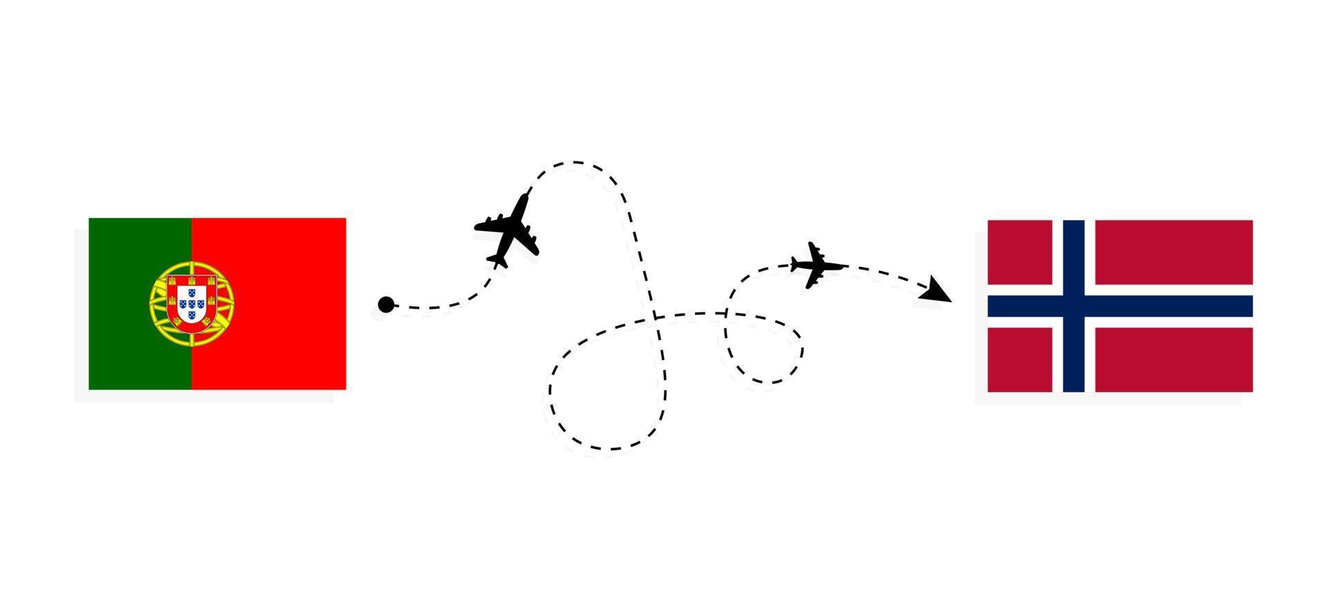 Flug und Reise von Portugal nach Norwegen mit dem Reisekonzept für Passagierflugzeuge vektor