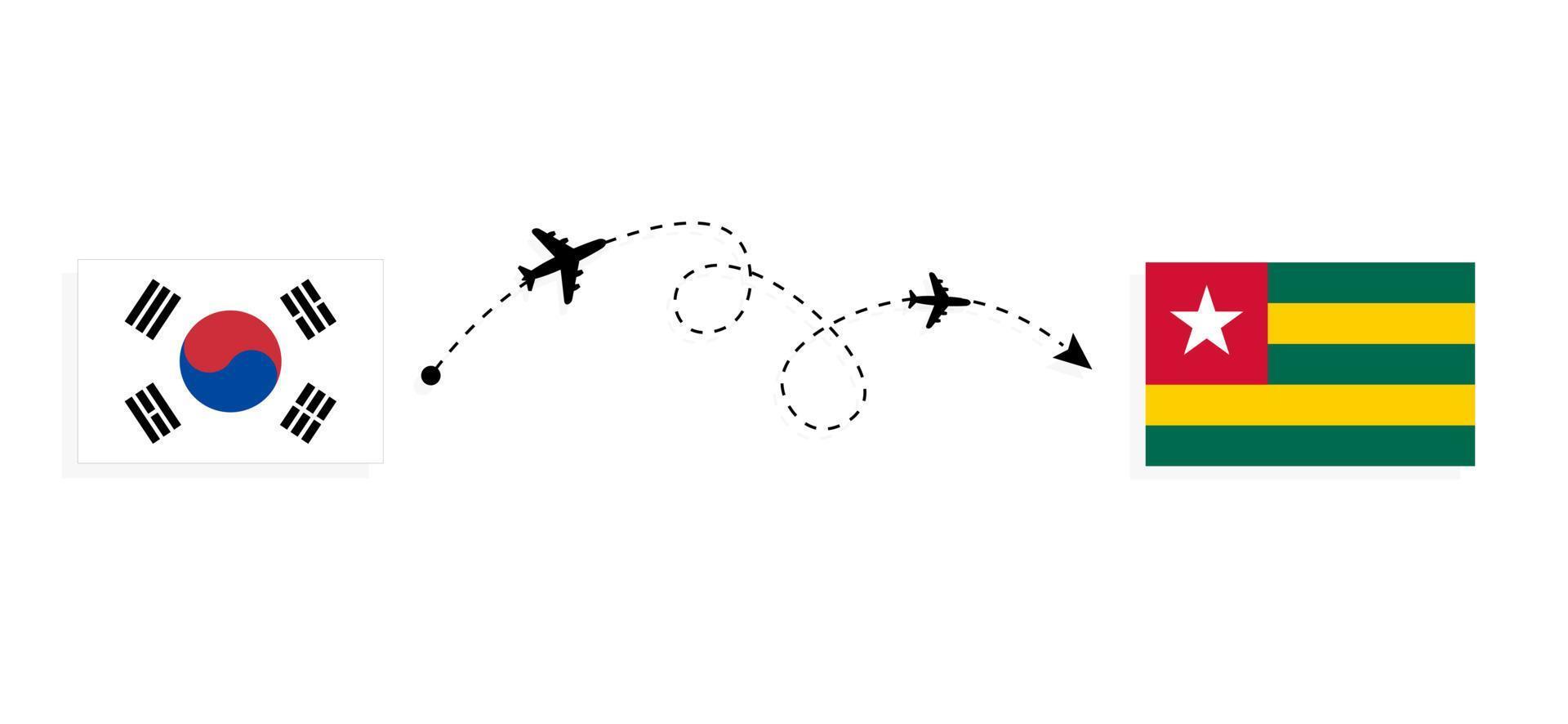 Flug und Reise von Südkorea nach Togo mit dem Reisekonzept des Passagierflugzeugs vektor