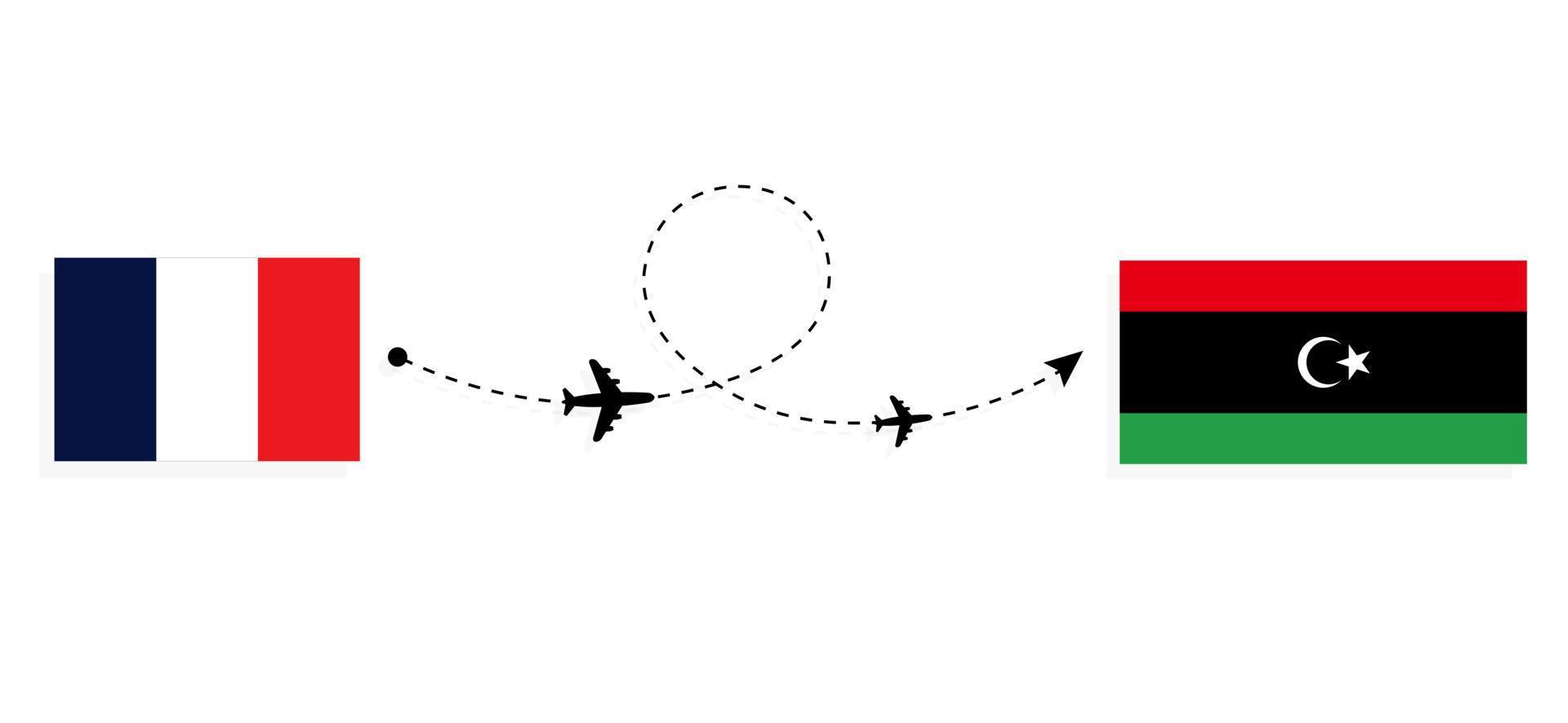 Flug und Reise von Frankreich nach Libyen mit dem Reisekonzept des Passagierflugzeugs vektor