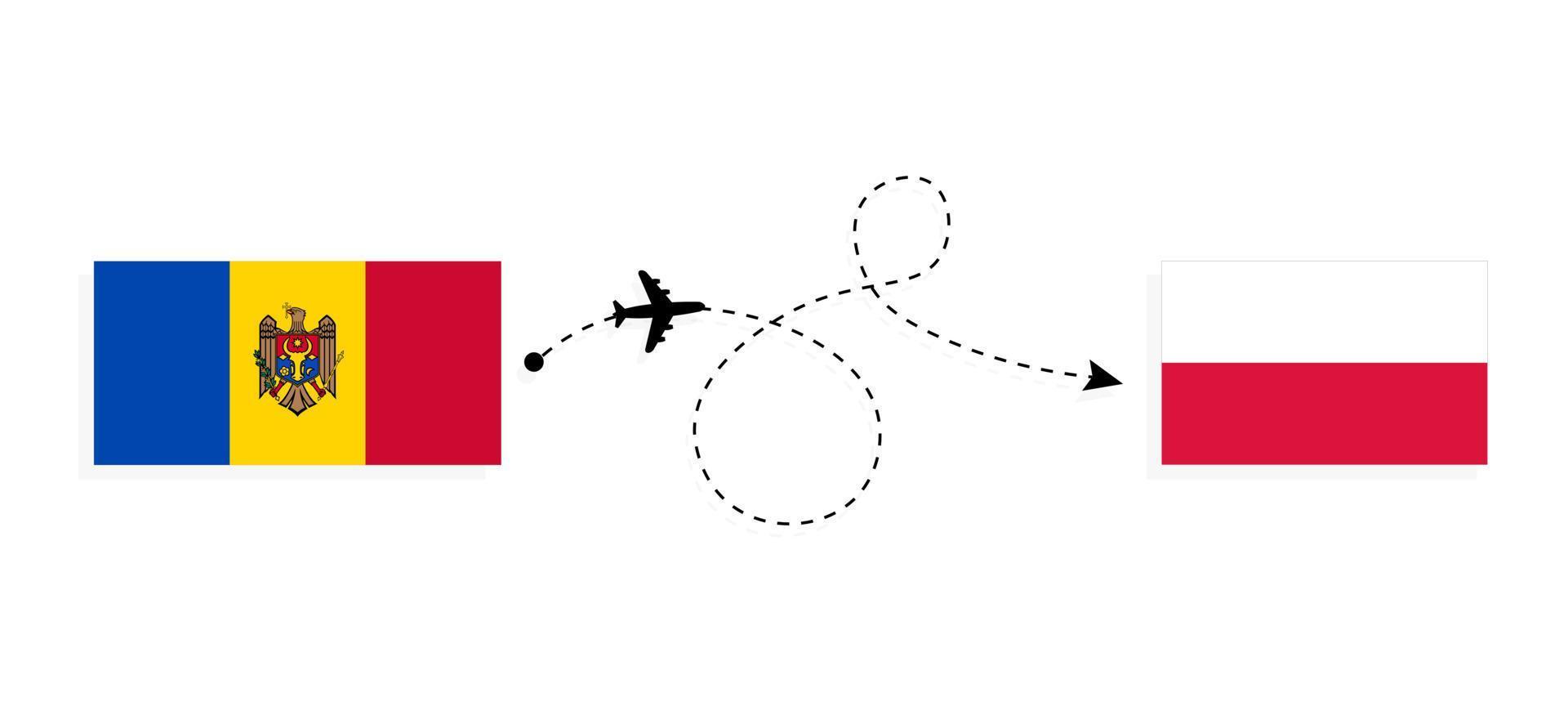 flyg och resor från Moldavien till Polen med resekoncept för passagerarflygplan vektor