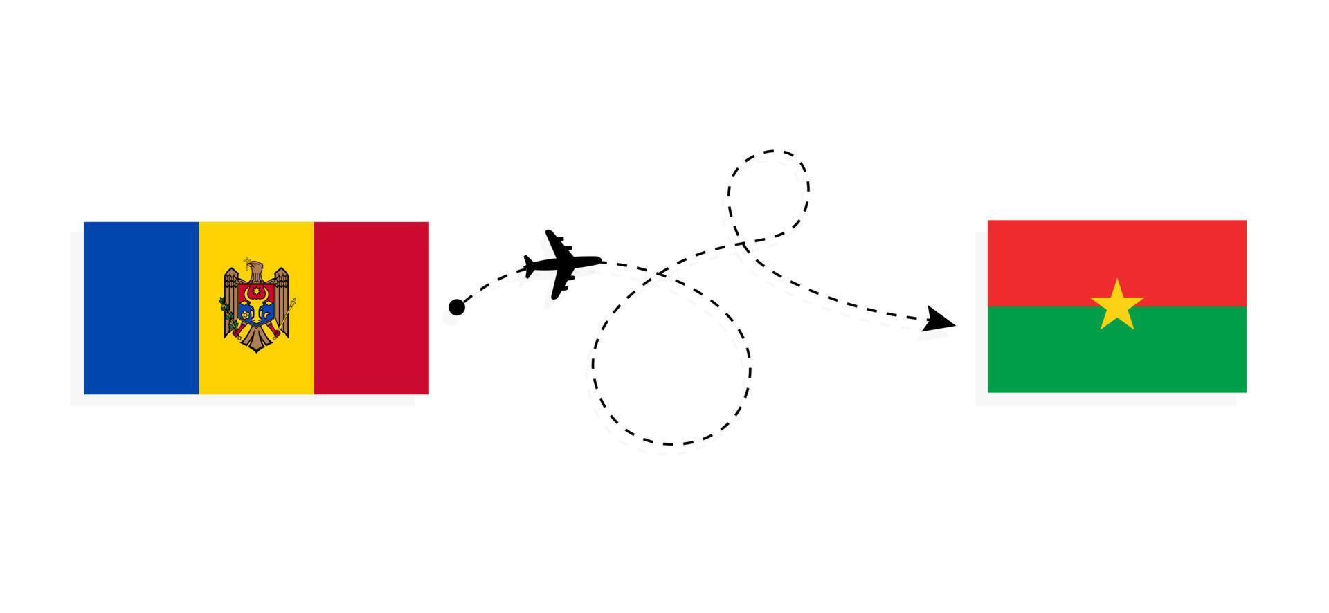 flyg och resor från Moldavien till Burkina Faso med resekoncept för passagerarflygplan vektor