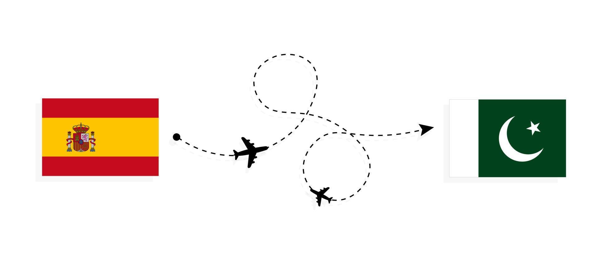 flyg och resor från Spanien till Pakistan med passagerarflygplan vektor