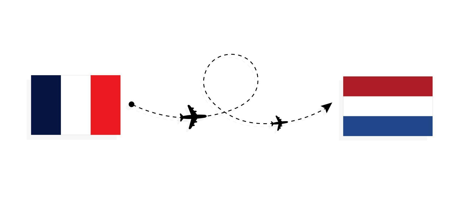 Flug und Reise von Frankreich in die Niederlande mit dem Reisekonzept für Passagierflugzeuge vektor