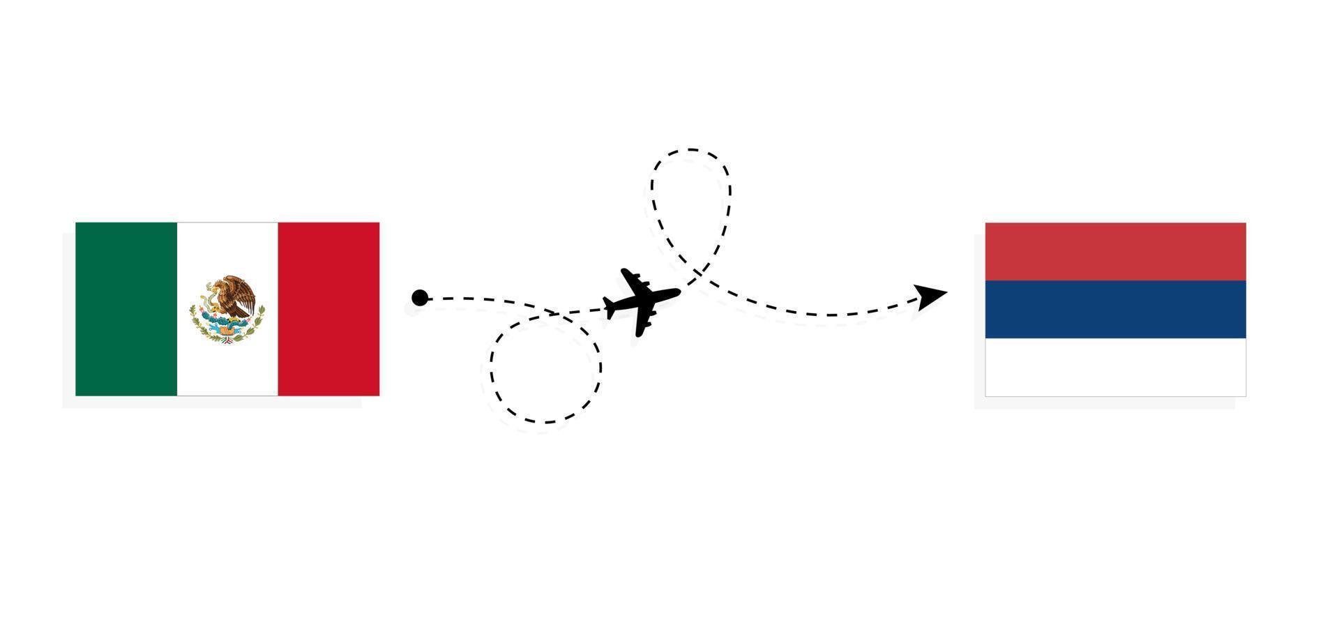 Flug und Reise von Mexiko nach Serbien mit dem Reisekonzept des Passagierflugzeugs vektor