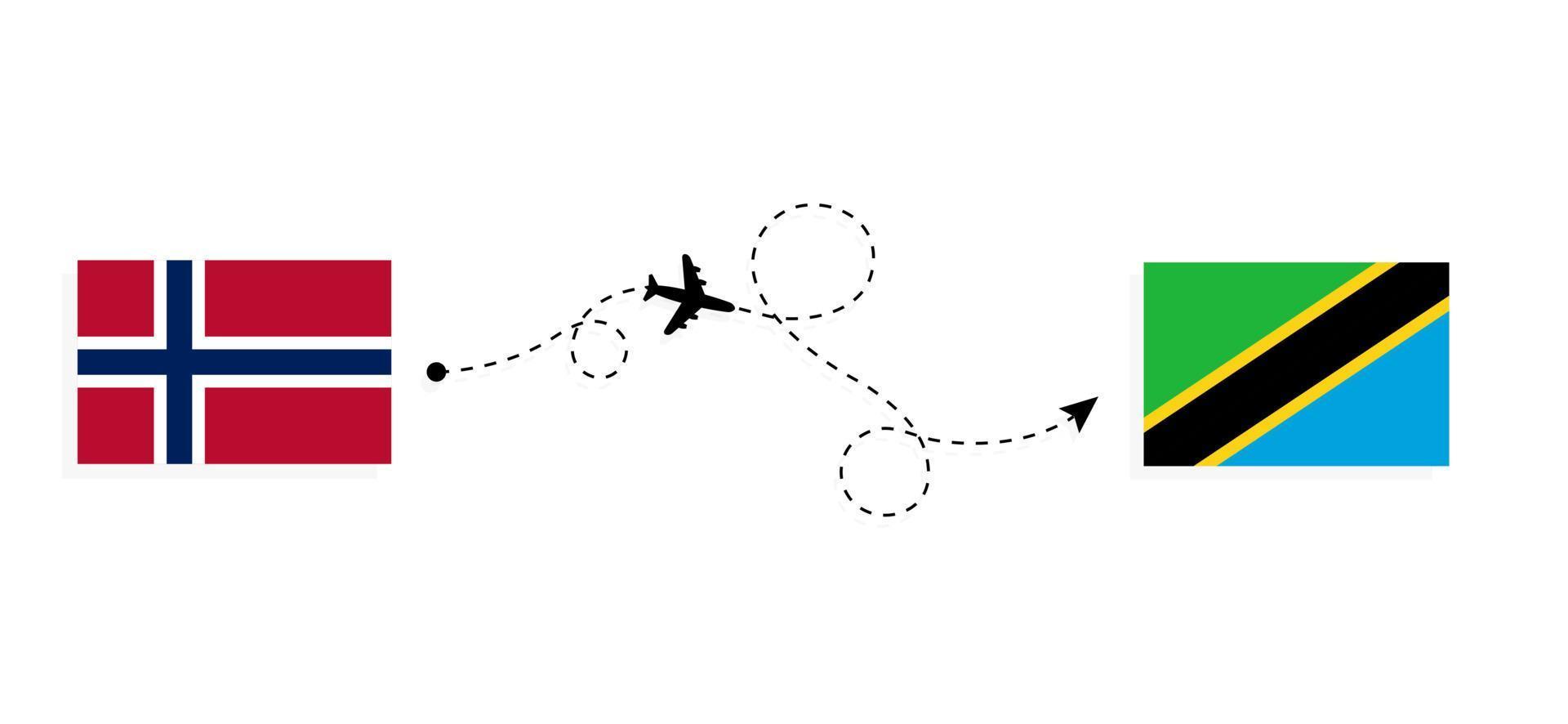 Flug und Reise von Norwegen nach Tansania mit dem Reisekonzept für Passagierflugzeuge vektor