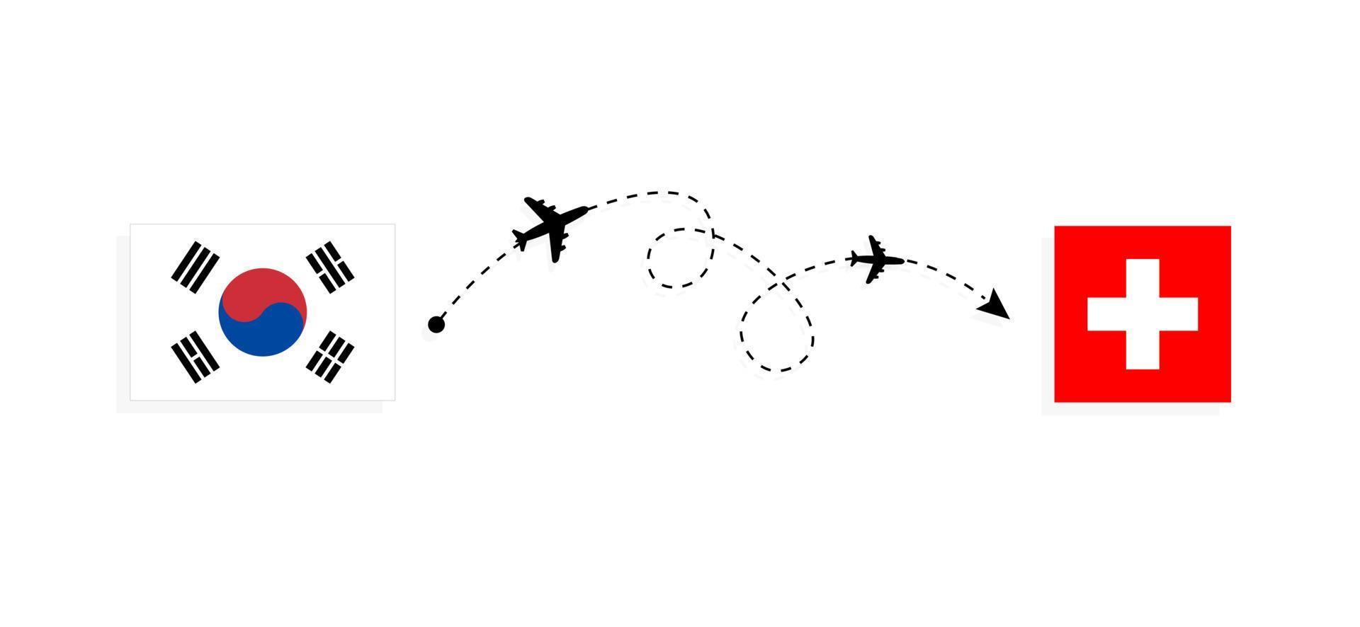 flyg och resor från Sydkorea till Schweiz med passagerarflygplan vektor