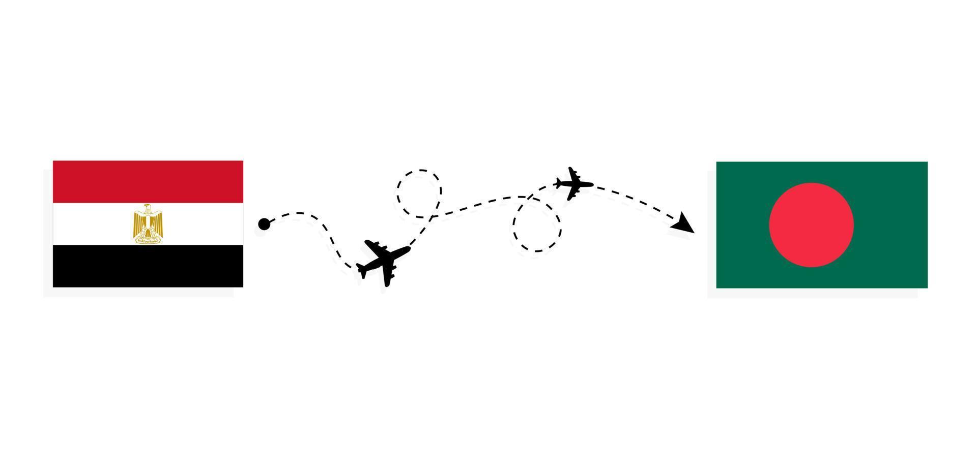 Flug und Reise von Ägypten nach Bangladesch mit dem Reisekonzept für Passagierflugzeuge vektor