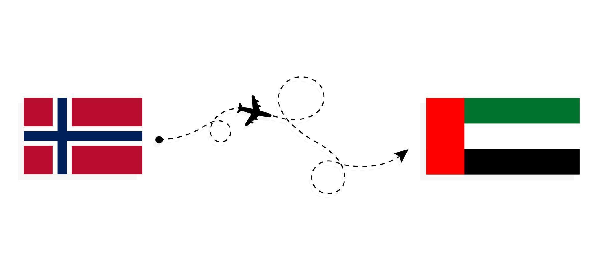 flyg och resor från norge till Förenade Arabemiraten med passagerarflygplan vektor