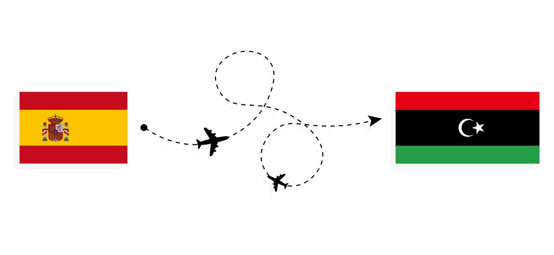 flyg och resor från Spanien till Libyen med resekoncept för passagerarflygplan vektor