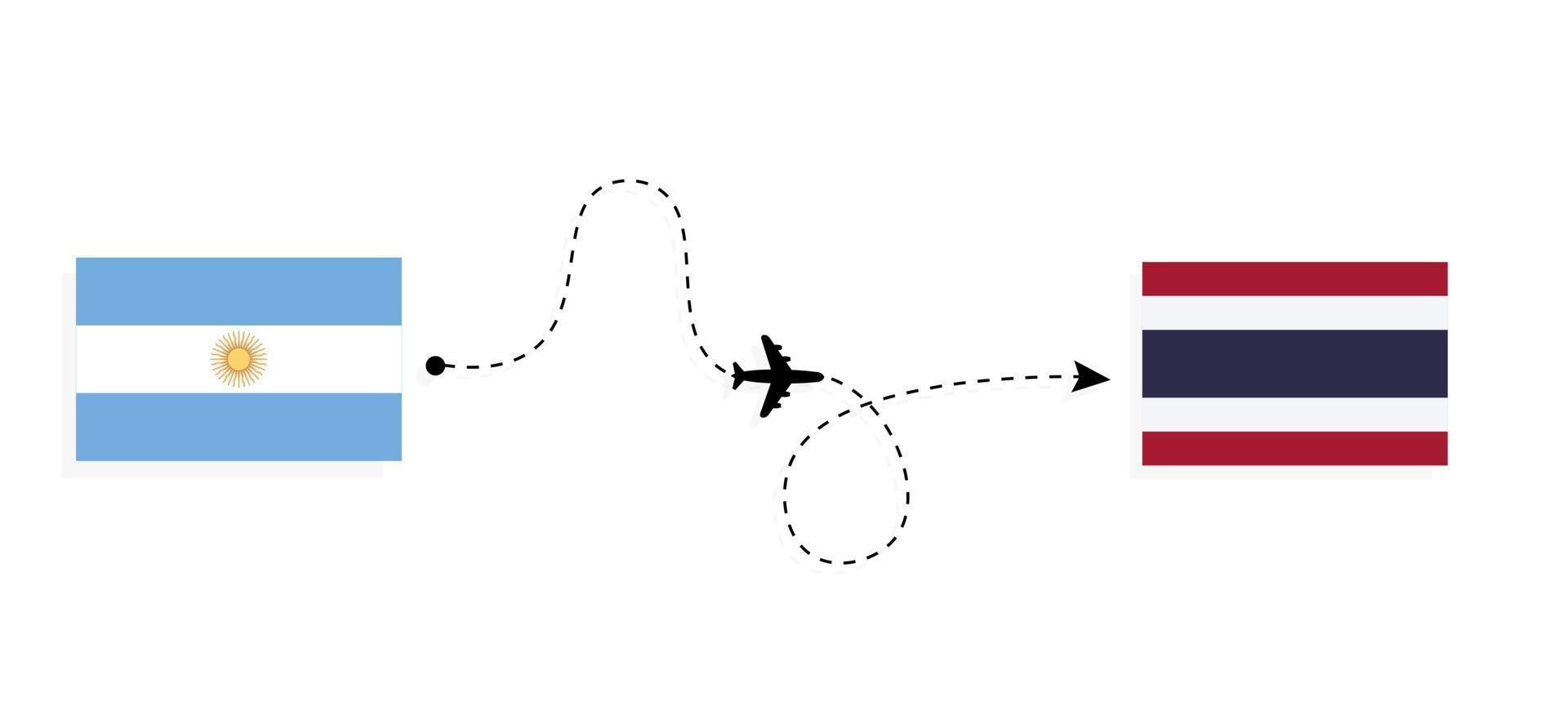 Flug und Reise von Argentinien nach Thailand mit dem Reisekonzept für Passagierflugzeuge vektor