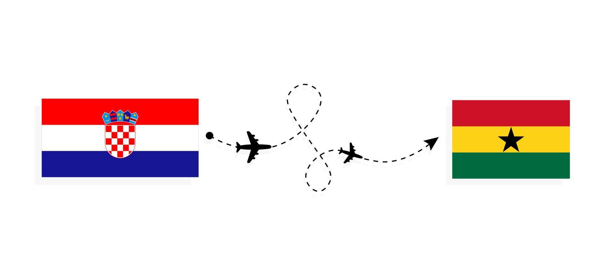 flyg och resor från Kroatien till Ghana med passagerarflygplan vektor