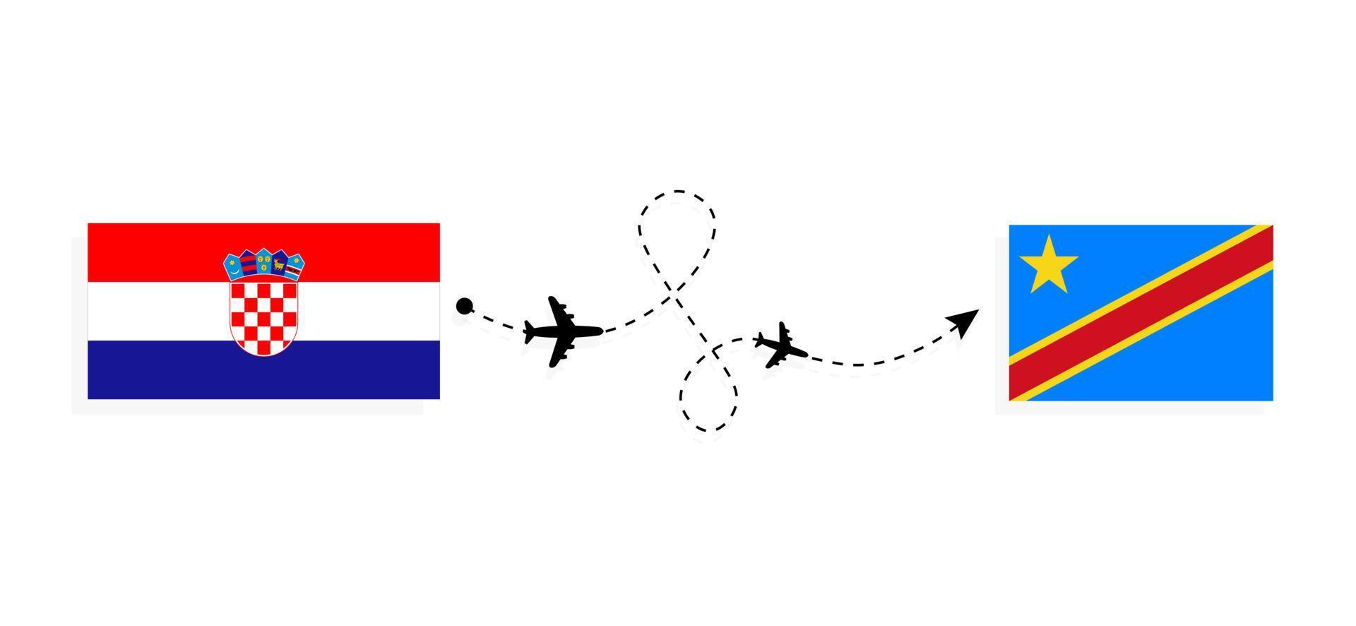 flyg och resor från Kroatien till den demokratiska republiken Kongo med passagerarflygplan vektor