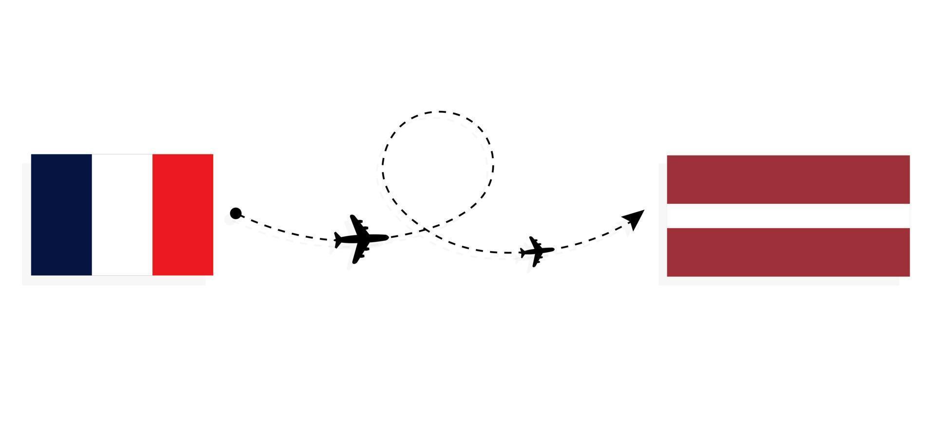 flyg och resor från Frankrike till Lettland med passagerarflygplan vektor