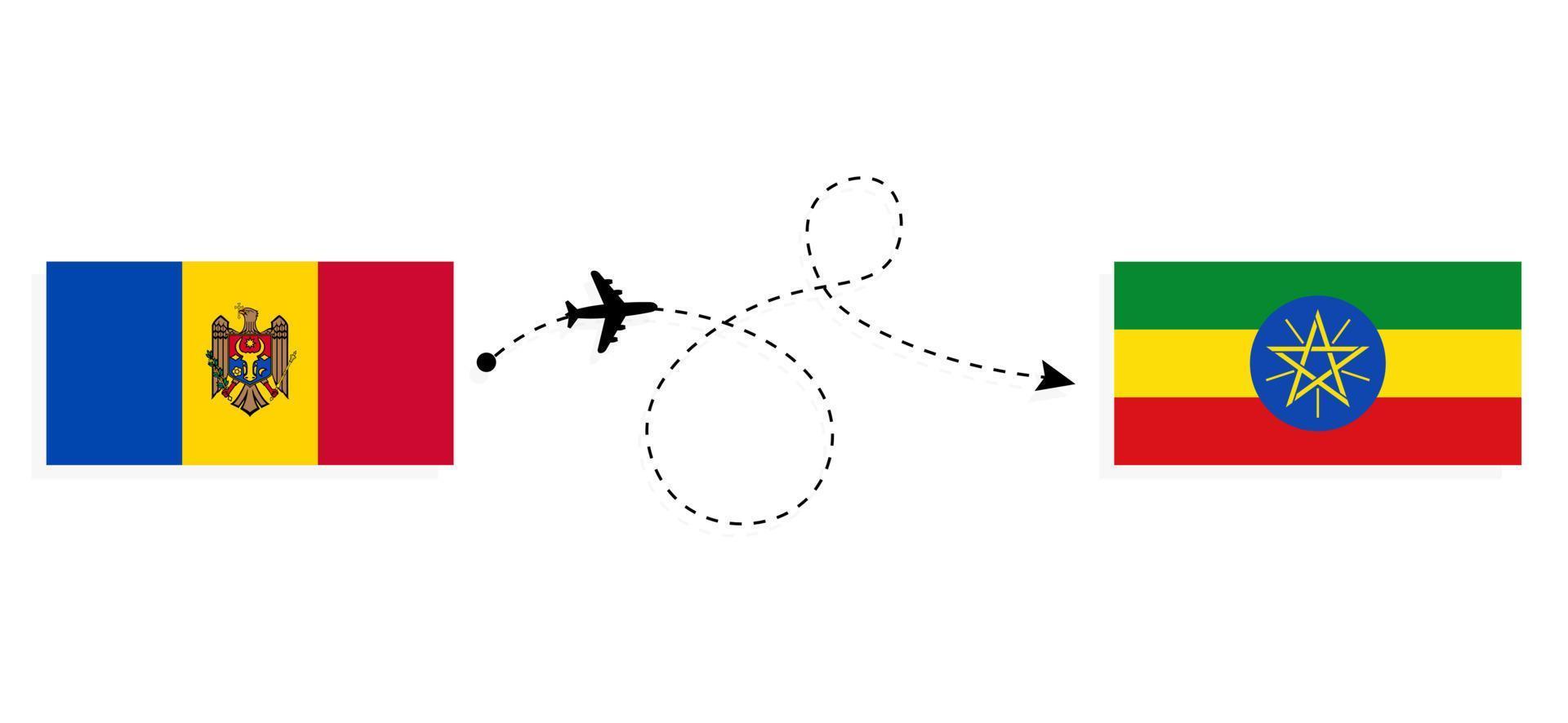 Flug und Reise von Moldawien nach Äthiopien mit dem Reisekonzept für Passagierflugzeuge vektor