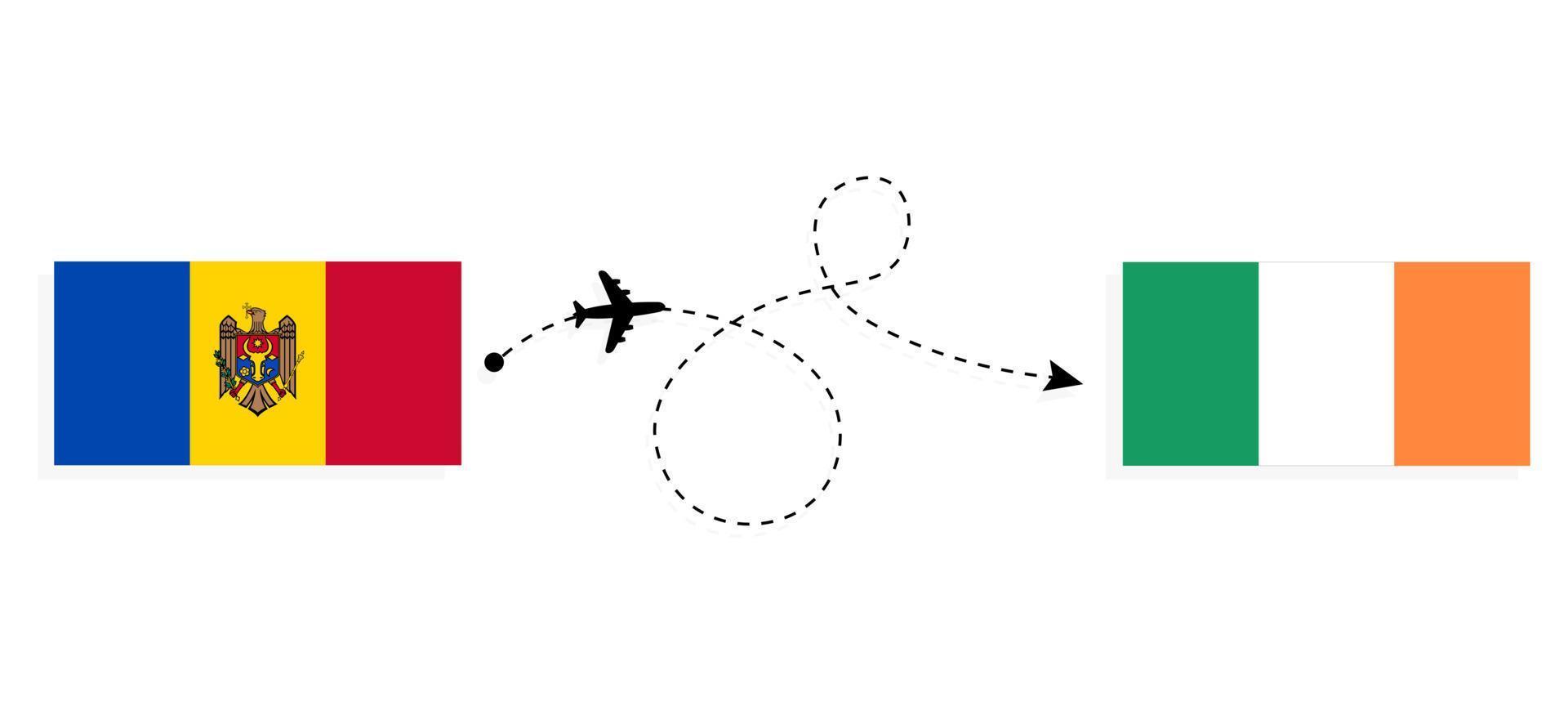 flyg och resor från Moldavien till Irland med resekoncept för passagerarflygplan vektor