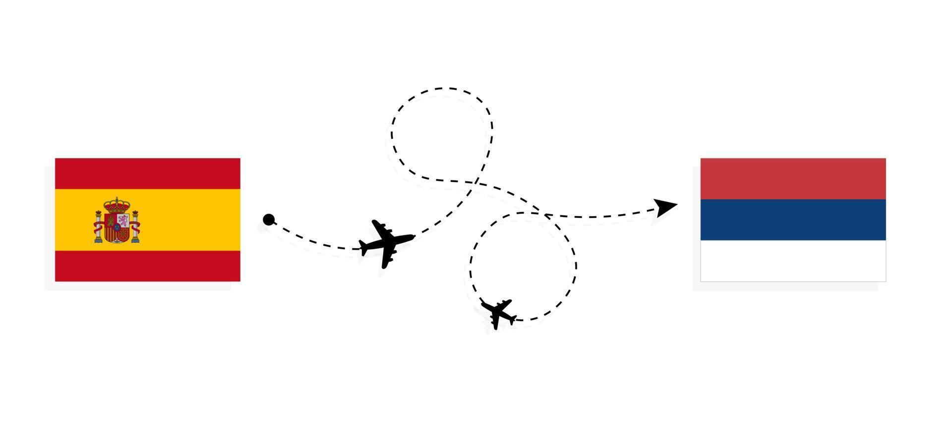 Flug und Reise von Spanien nach Serbien mit dem Reisekonzept des Passagierflugzeugs vektor