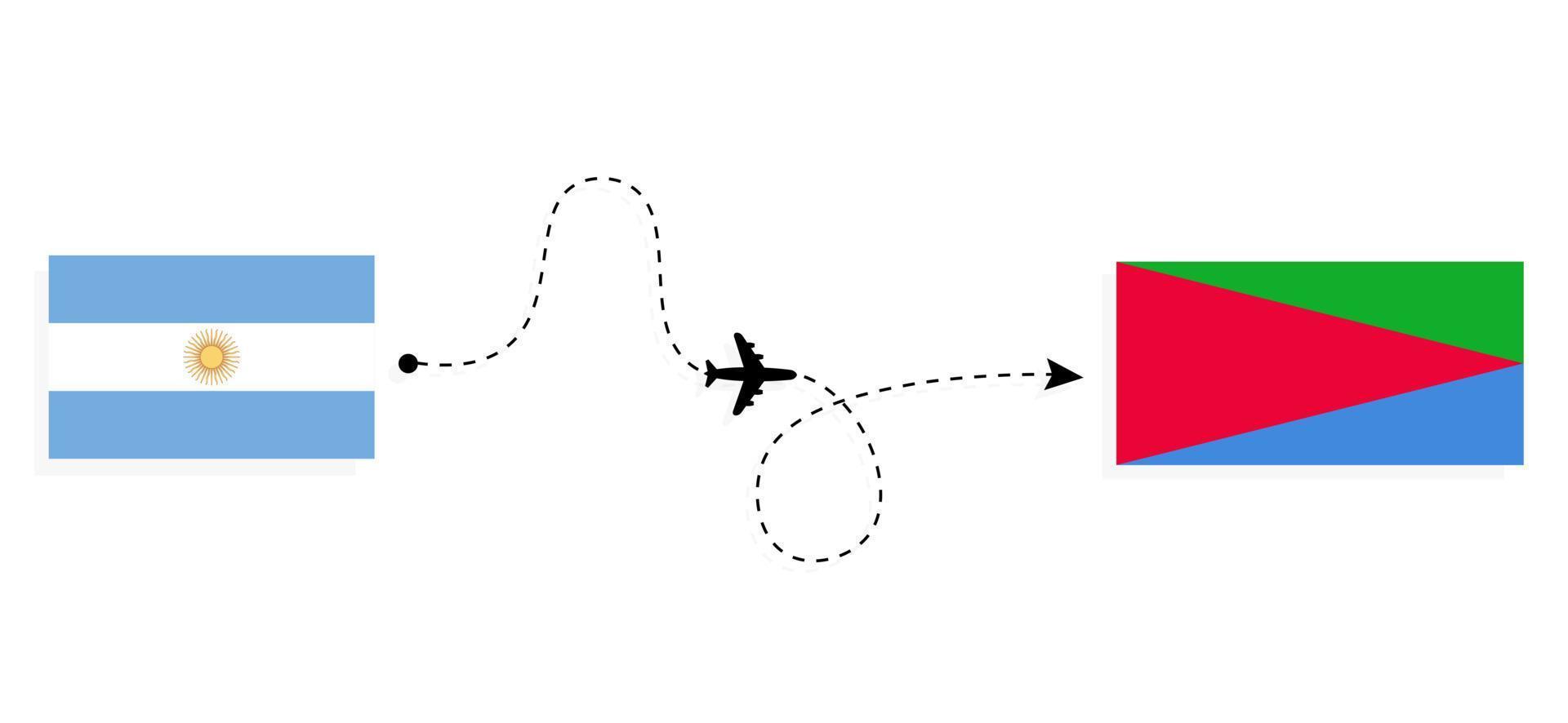 Flug und Reise von Argentinien nach Eritrea mit dem Reisekonzept für Passagierflugzeuge vektor