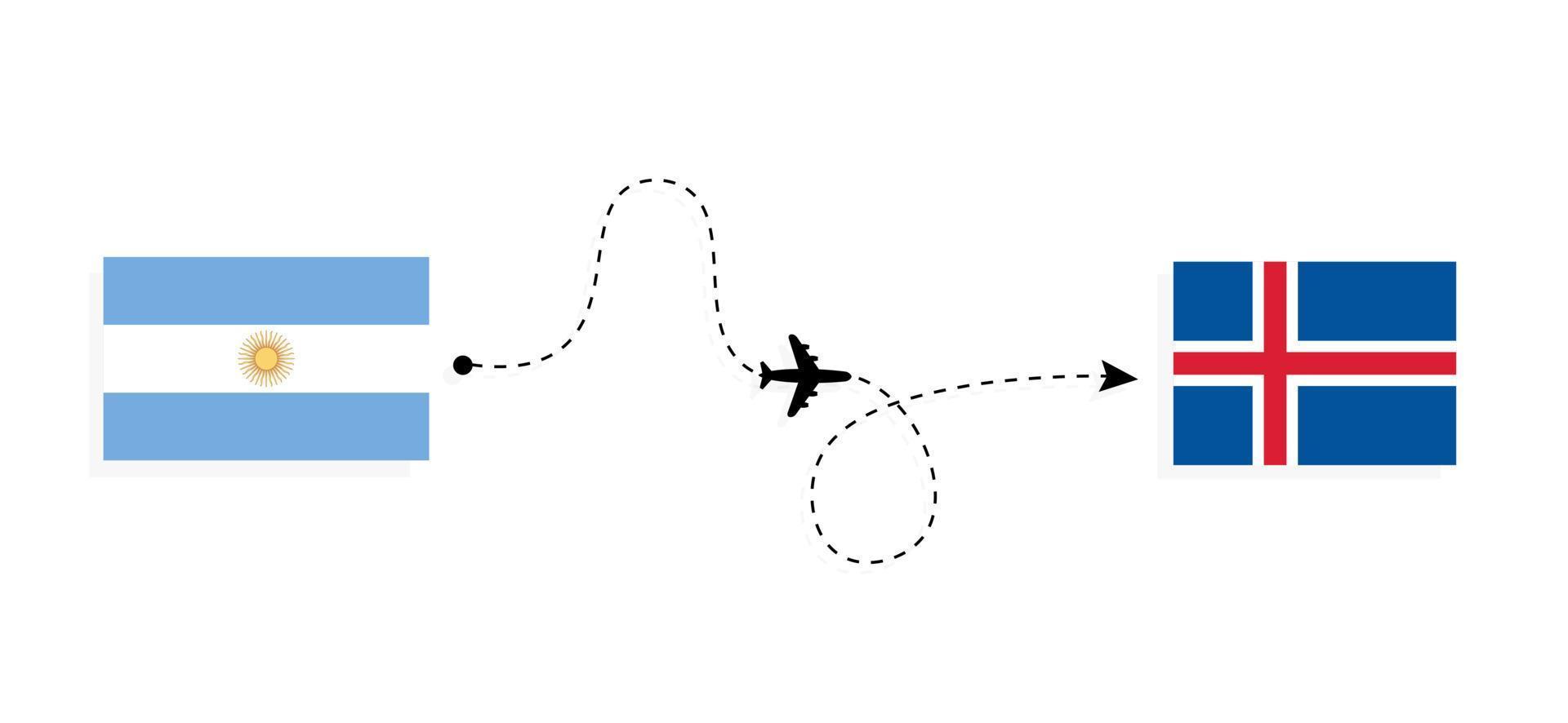 flyg och resor från argentina till island med passagerarflygplan vektor