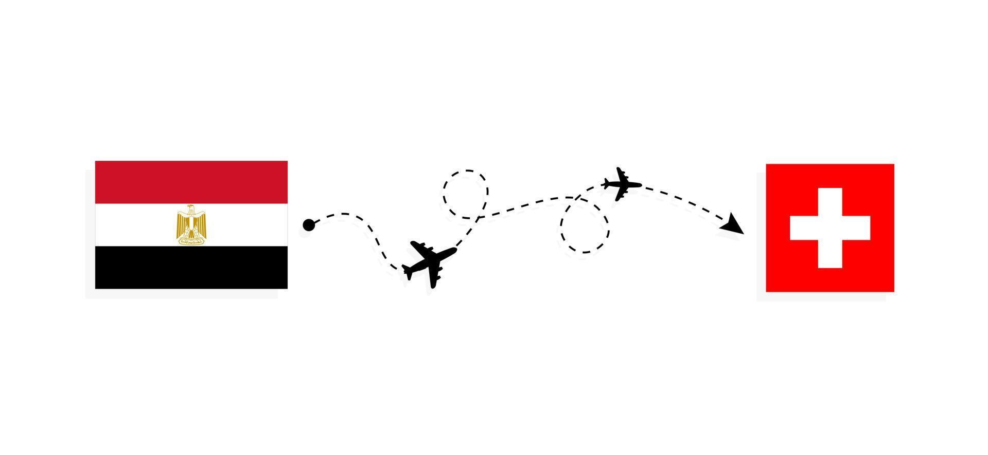 flug und reise von ägypten in die schweiz mit dem Passagierflugzeug-Reisekonzept vektor