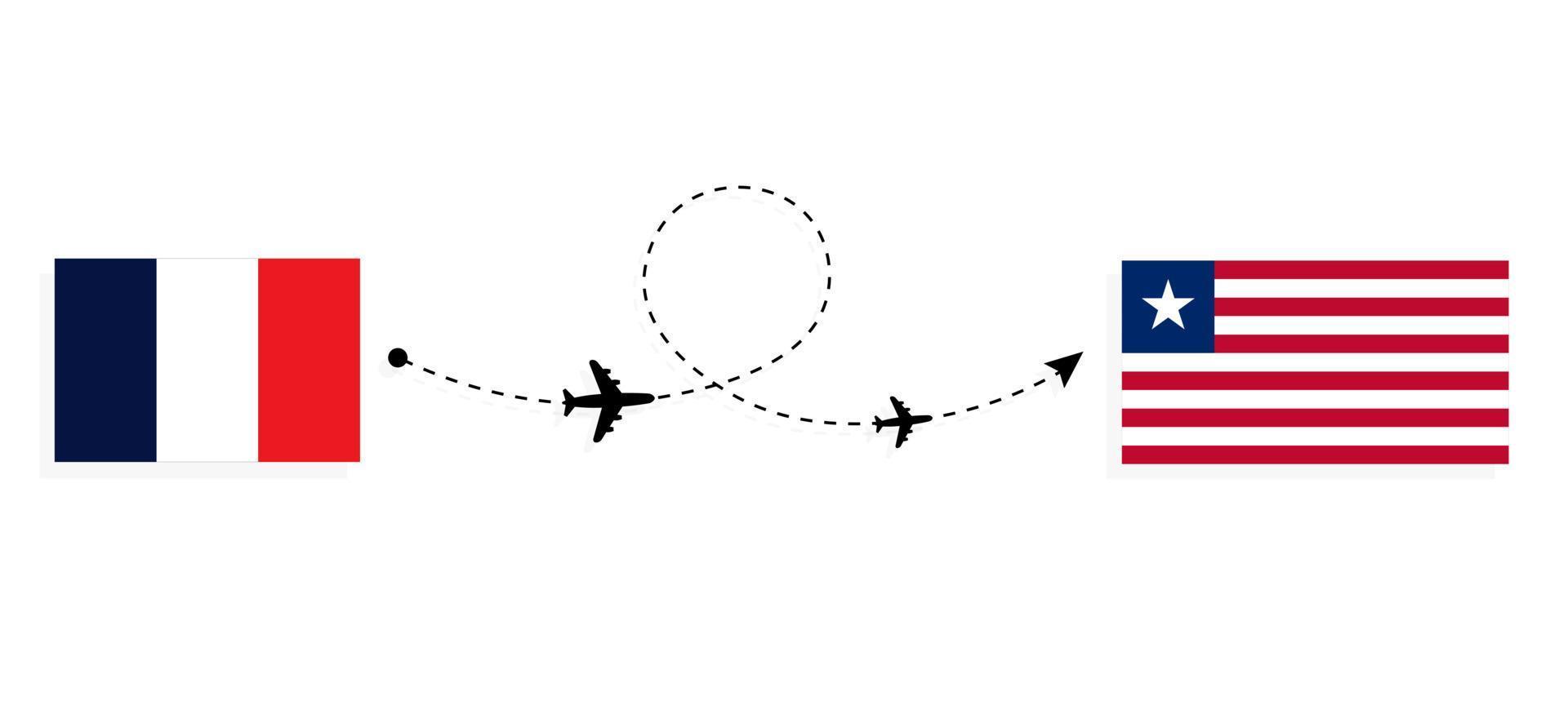 Flug und Reise von Frankreich nach Liberia mit dem Reisekonzept für Passagierflugzeuge vektor