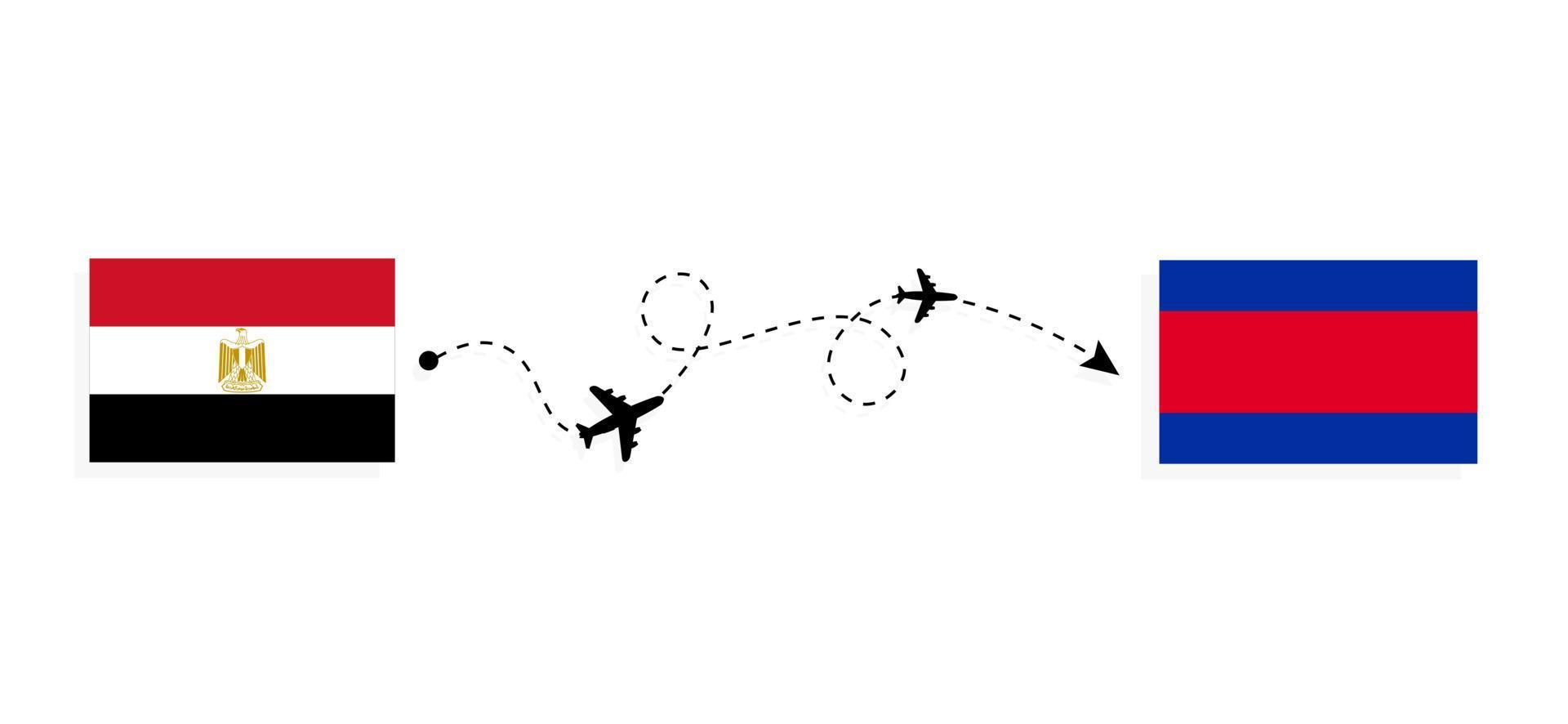 Flug und Reise von Ägypten nach Kambodscha mit dem Reisekonzept für Passagierflugzeuge vektor