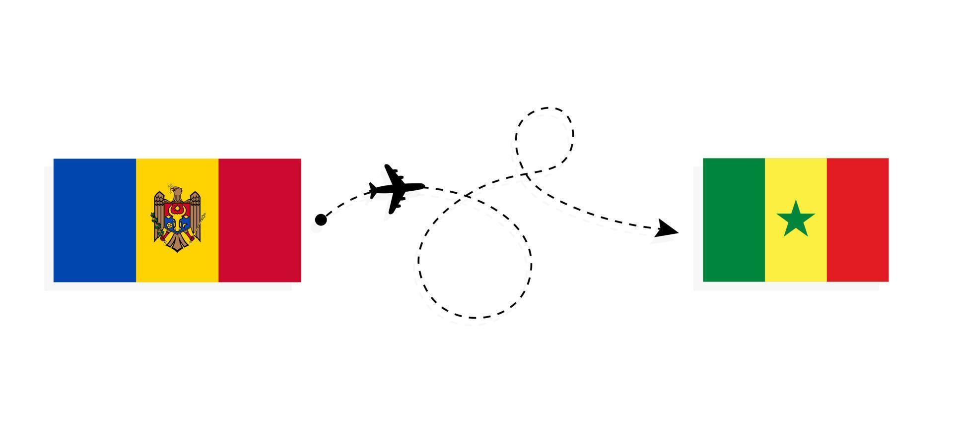 Flug und Reise von Moldawien in den Senegal mit dem Reisekonzept für Passagierflugzeuge vektor