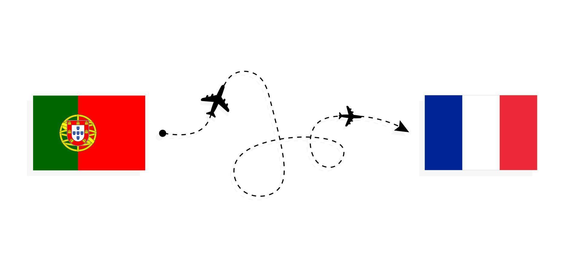 flyg och resor från Portugal till Frankrike med passagerarflygplan vektor